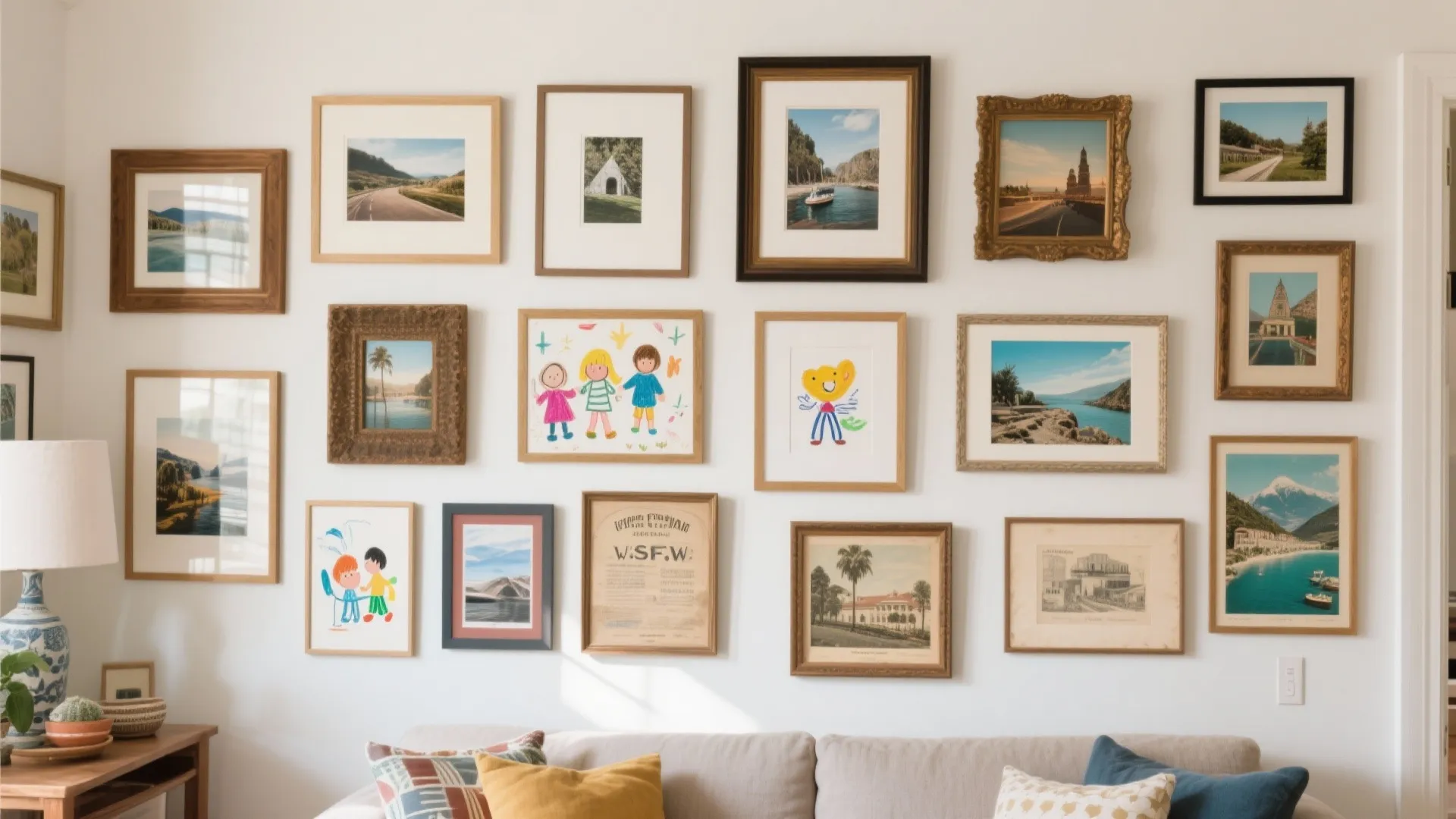 2. Gallery Wall with Mixed Frames