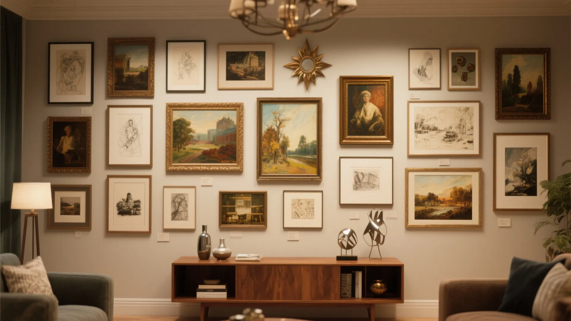 2. Gallery wall with mixed scales and textures