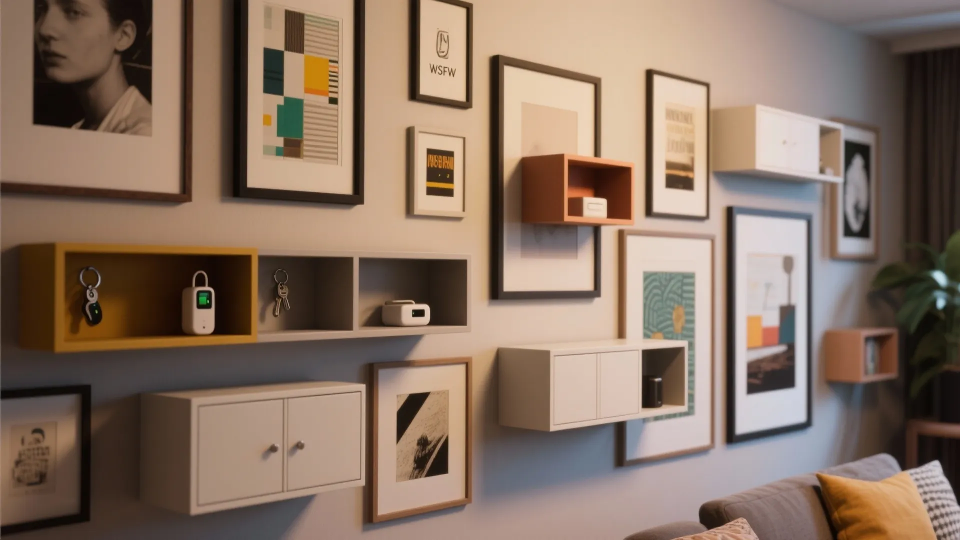 5. Multifunctional gallery wall with storage niches