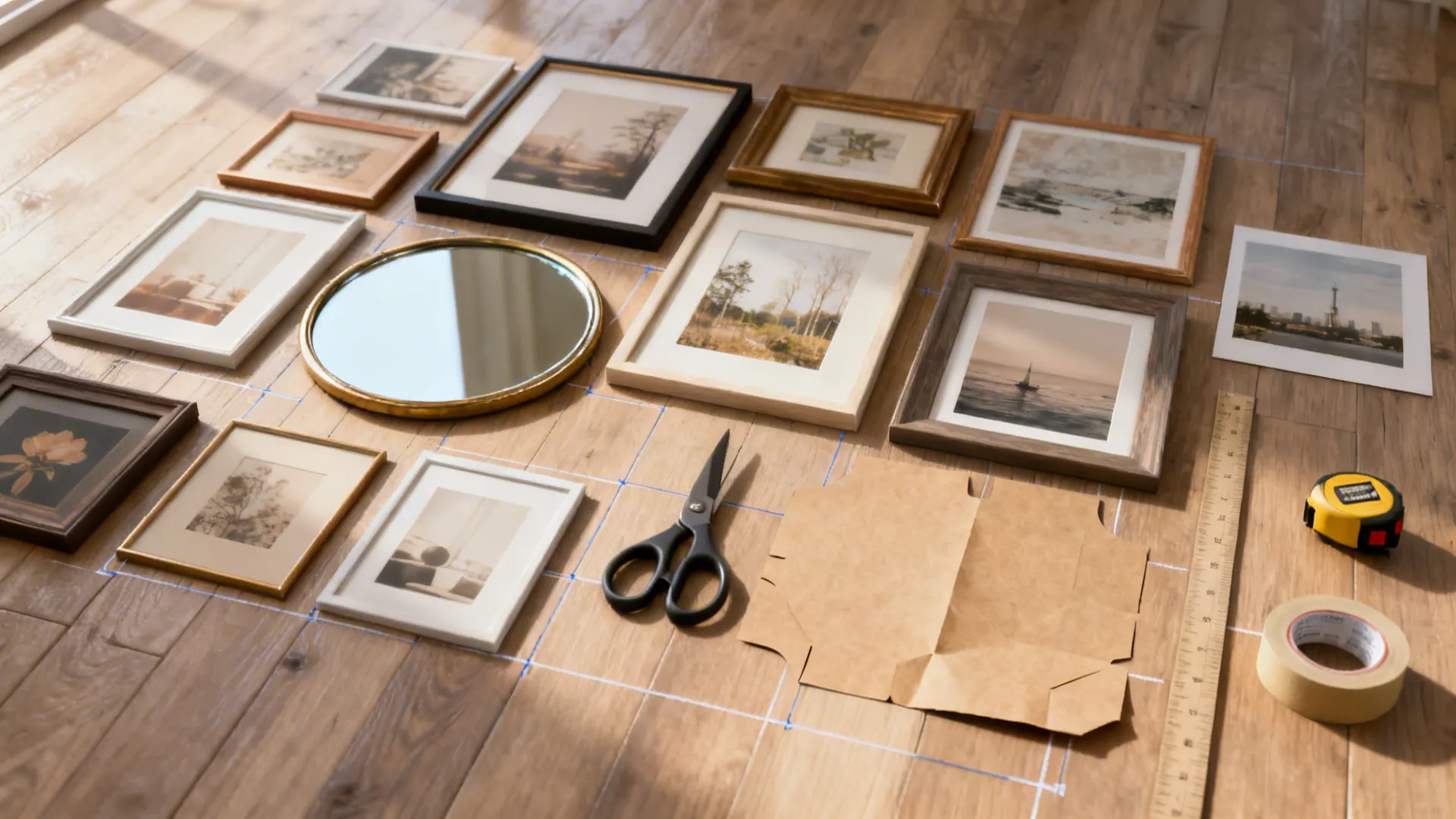 5. Create a gallery mix of prints, mirrors, and personal items