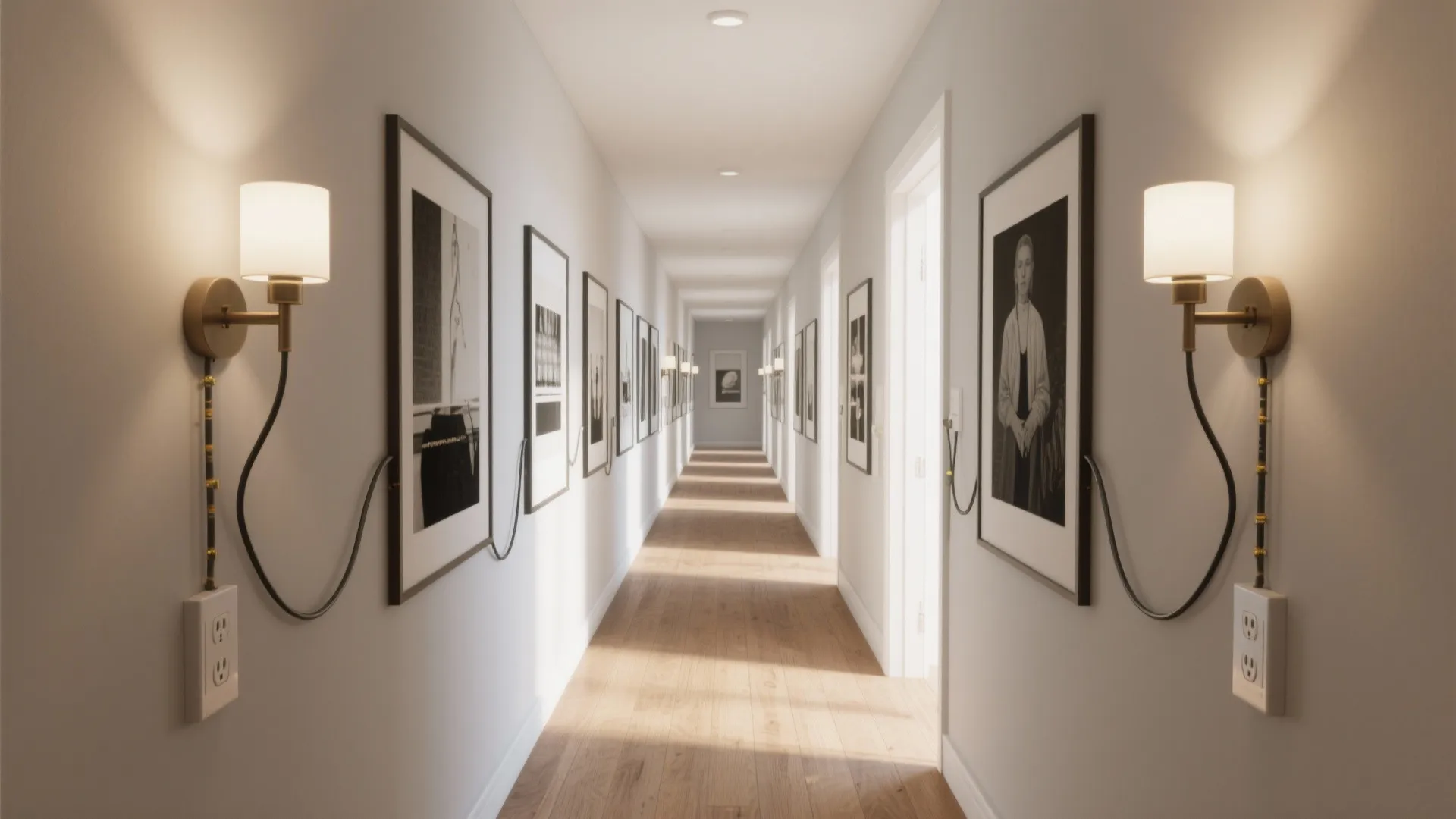 2. Create a gallery wall anchored by matching corded lights