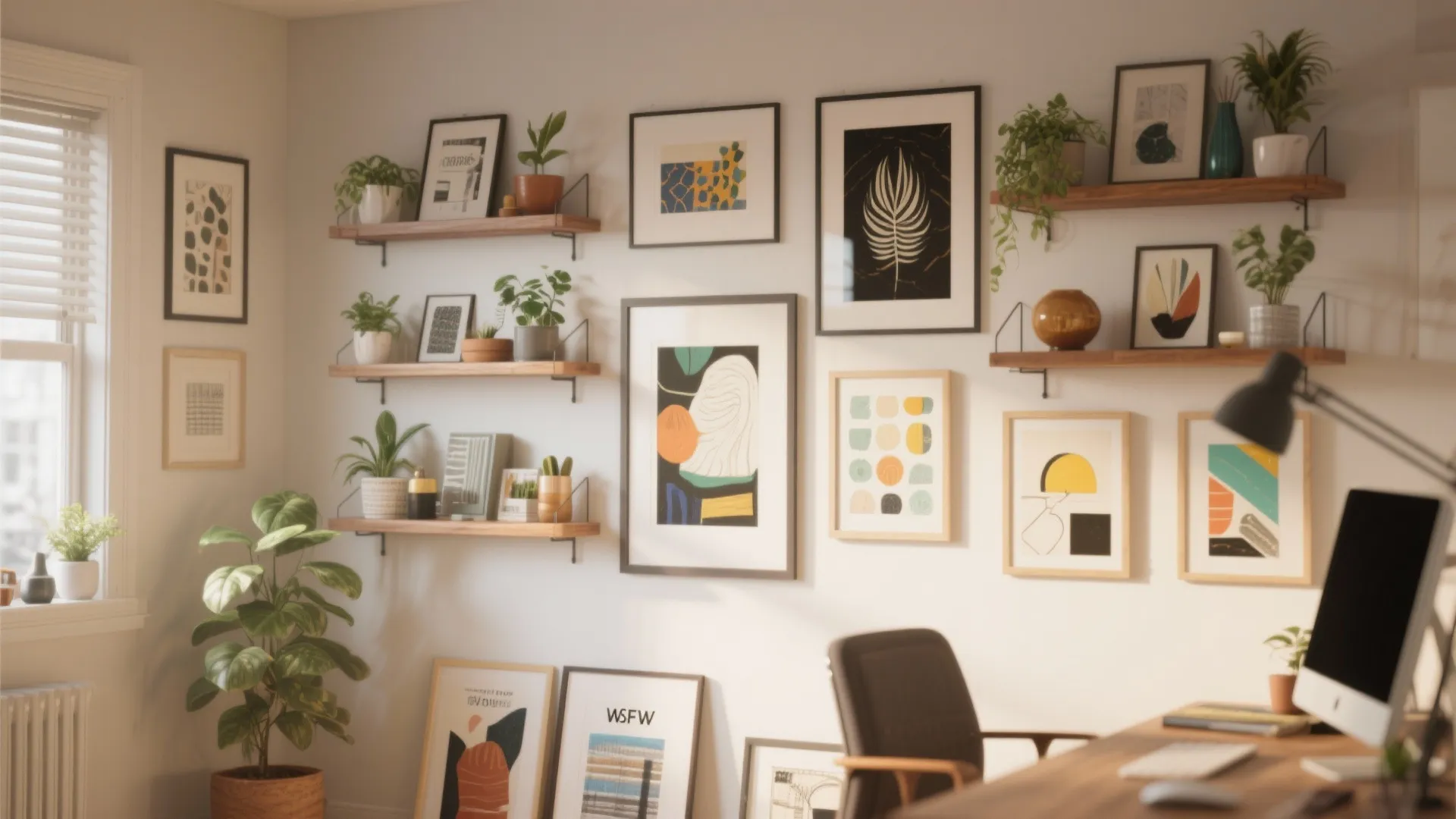 7. Gallery Wall with Shelves