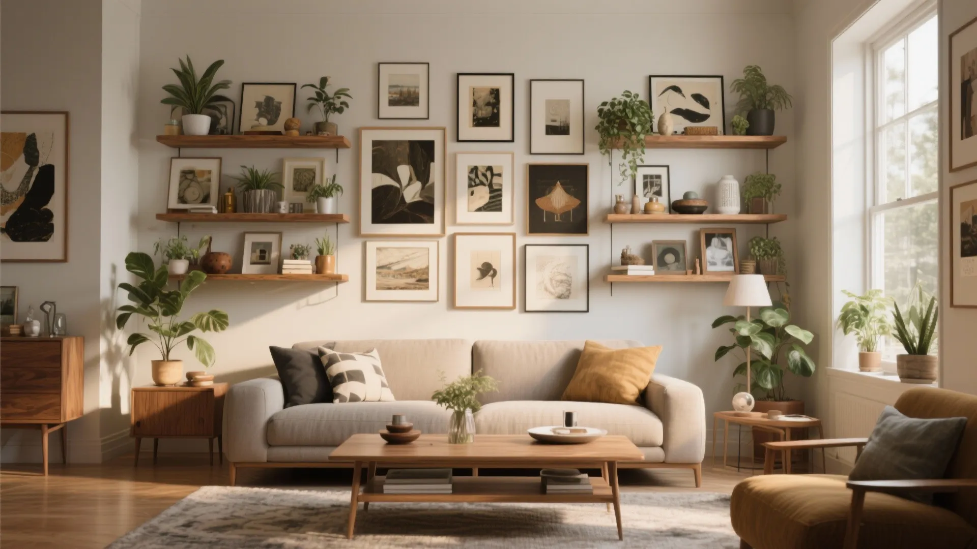 Gallery Wall with Integrated Shelves