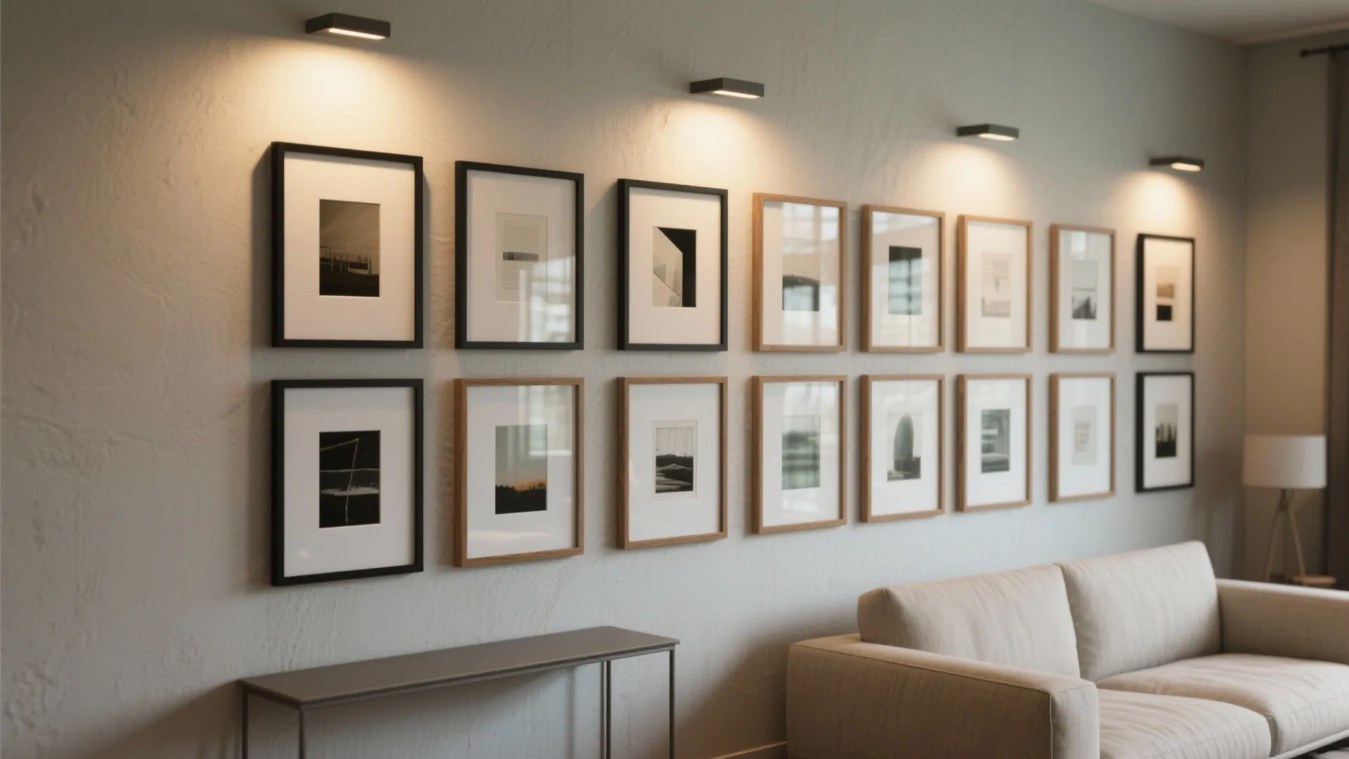 Layered Gallery Wall With Gentle Lighting
