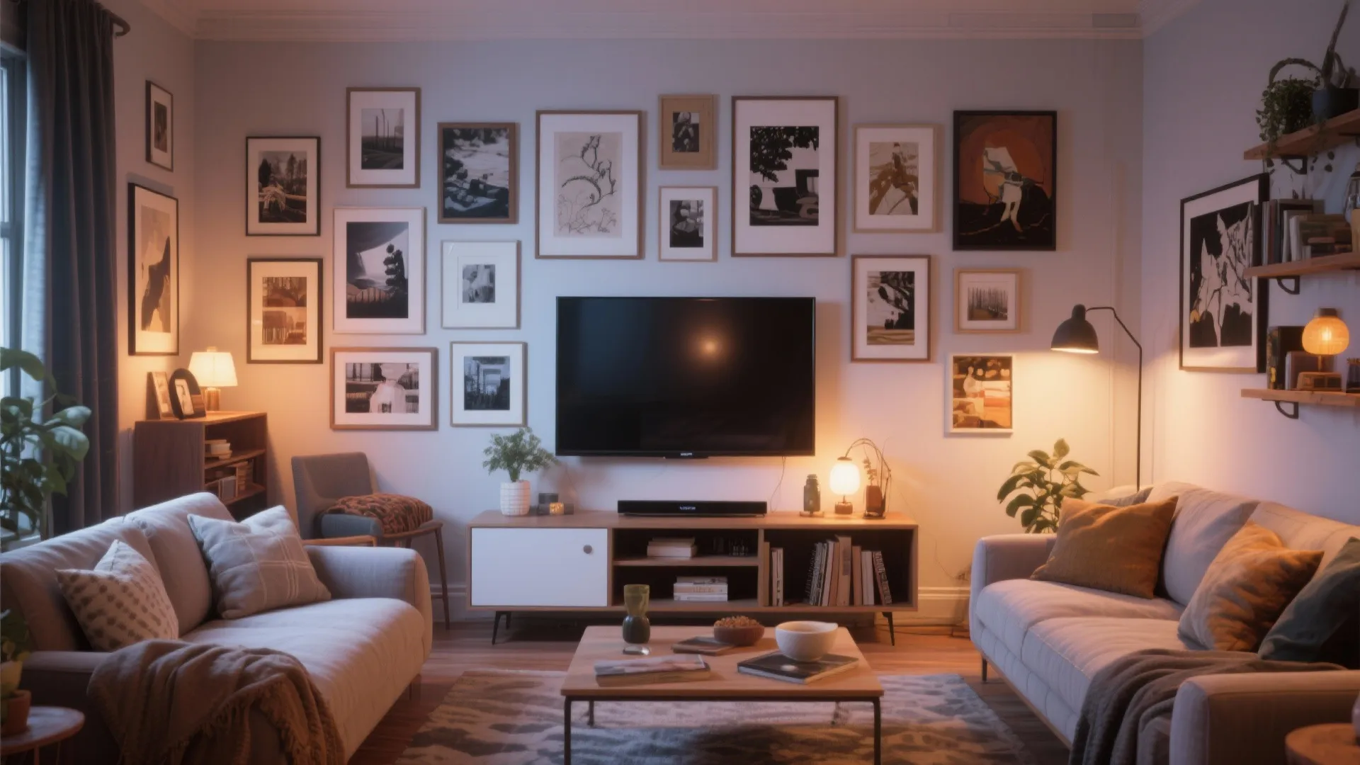 4. Gallery Wall with Integrated TV