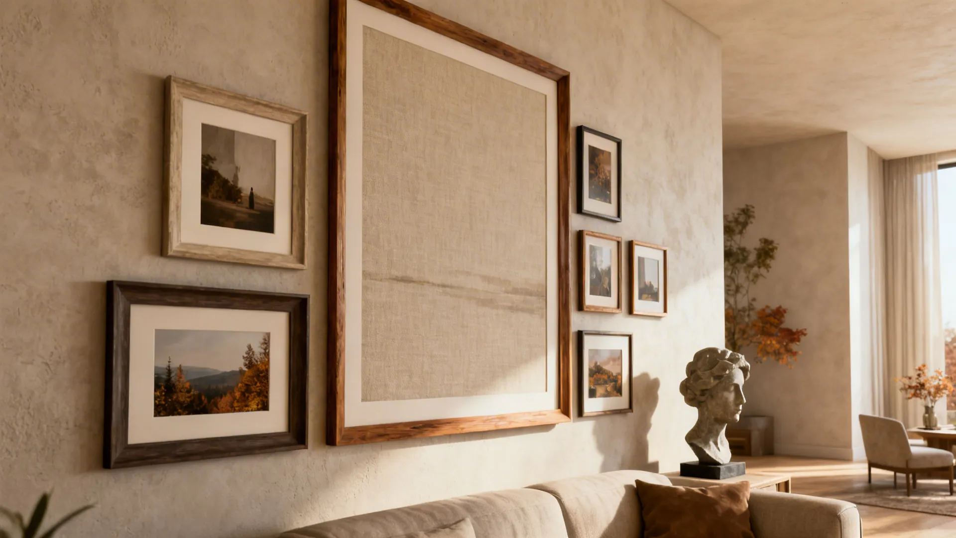 1. Gallery wall with varied frames