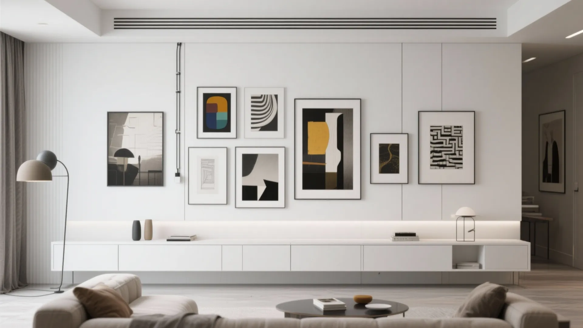 9. Gallery Wall with Integrated Storage