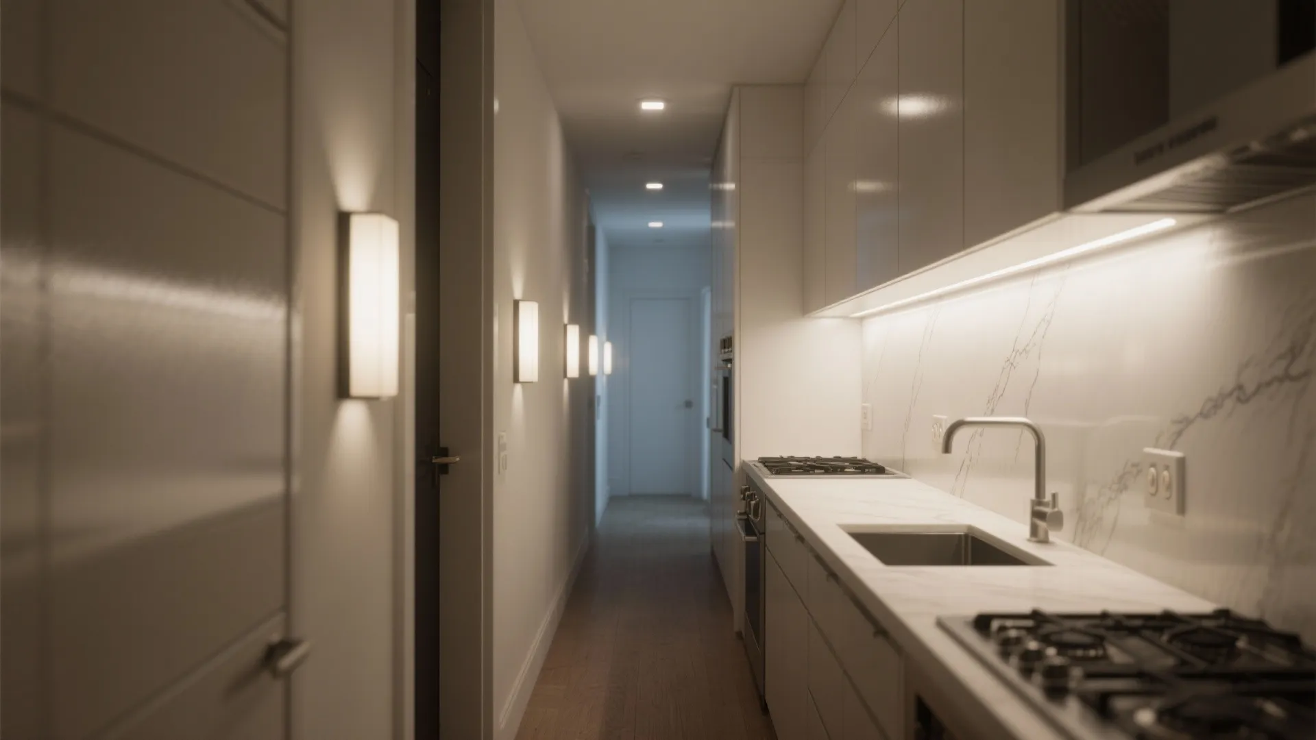 5) Corridor Kitchens: Even Ambient, No Glare