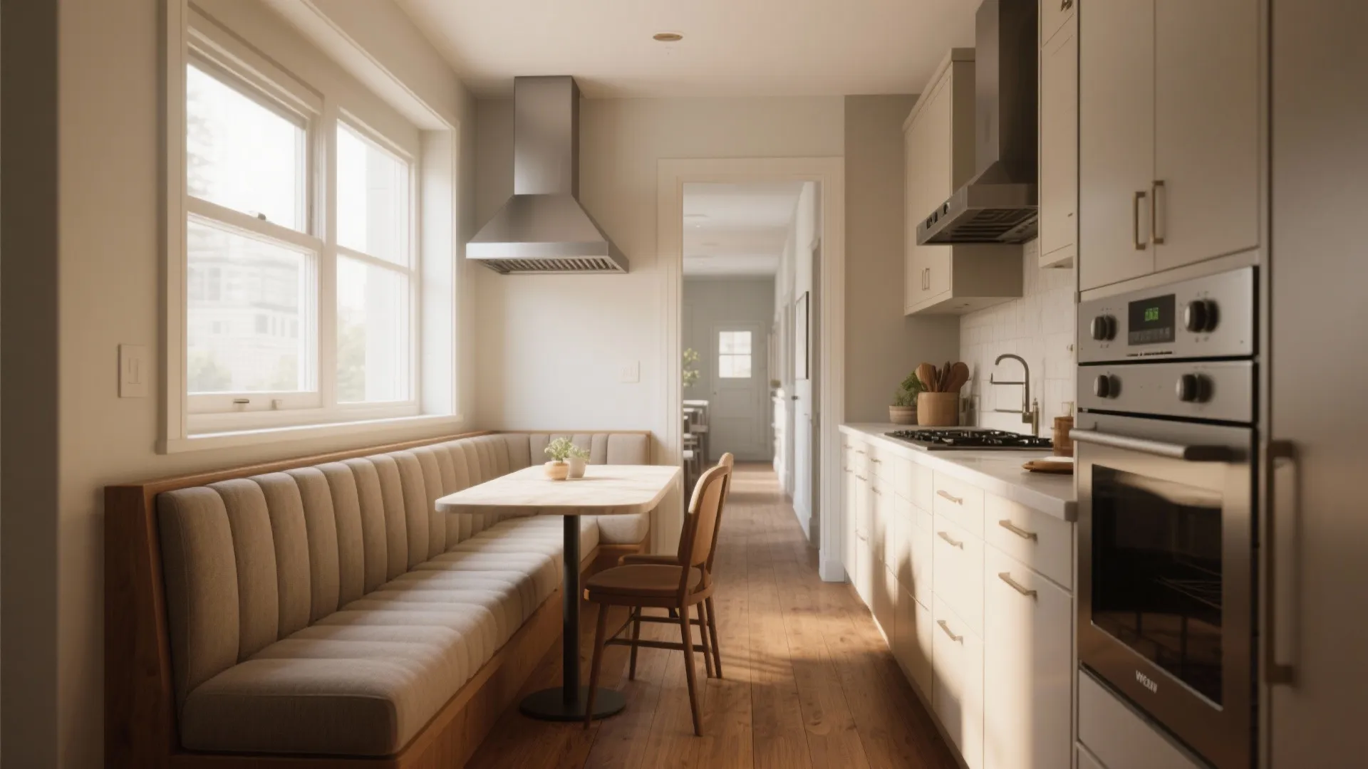 1. Galley flow with a cozy banquette