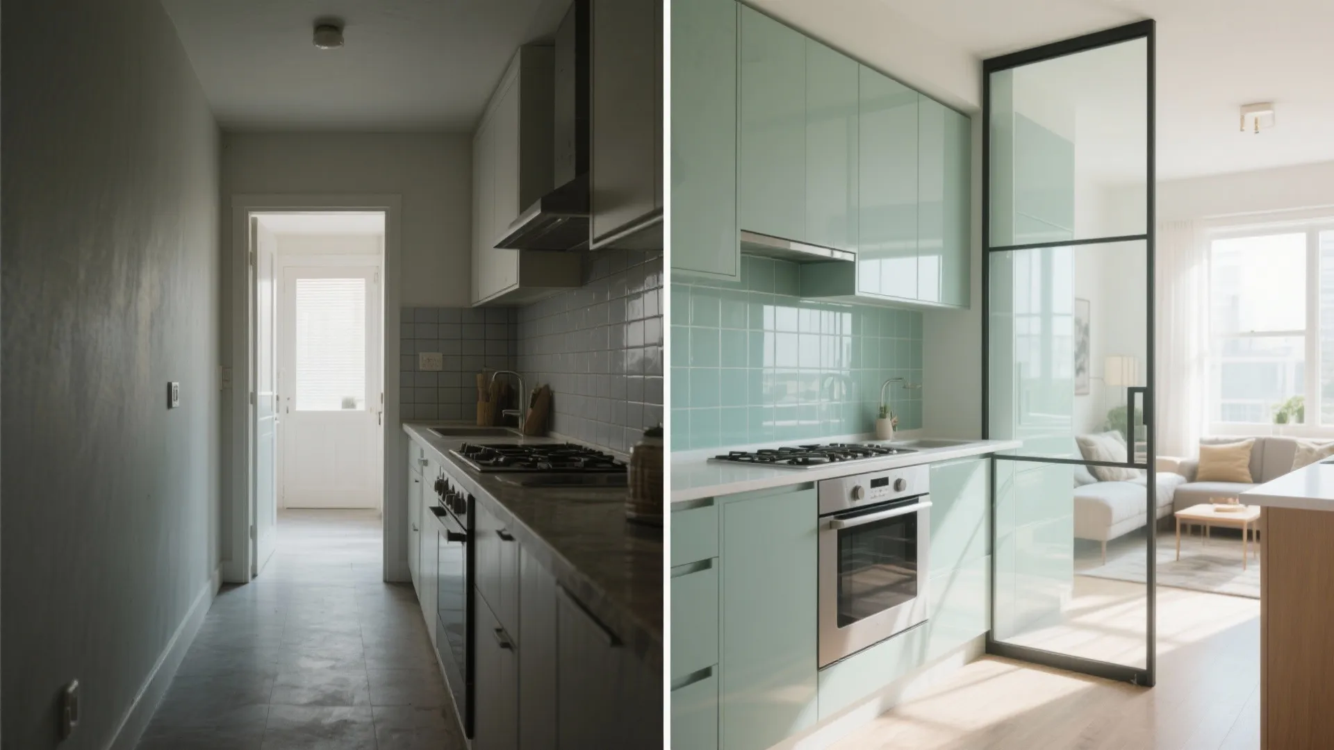 Glass backsplashes and light partitions to borrow brightness