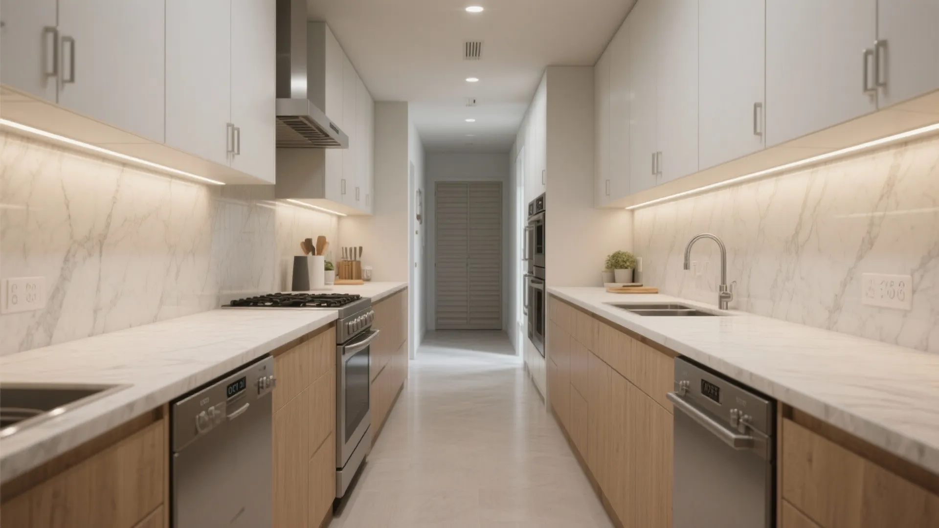 1. Compact galley with continuous counters