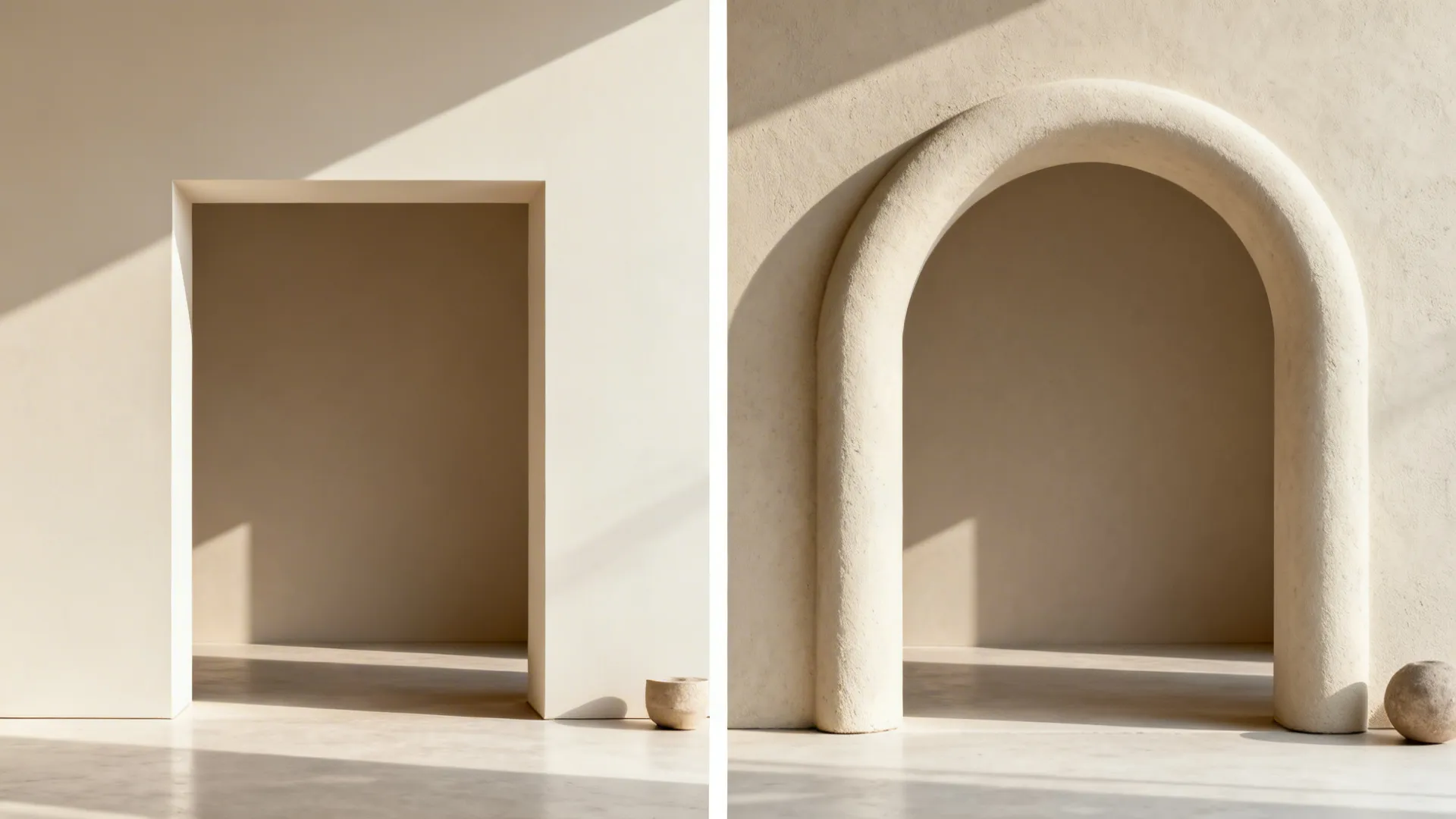 Stucco half-arch to soften a galley entry