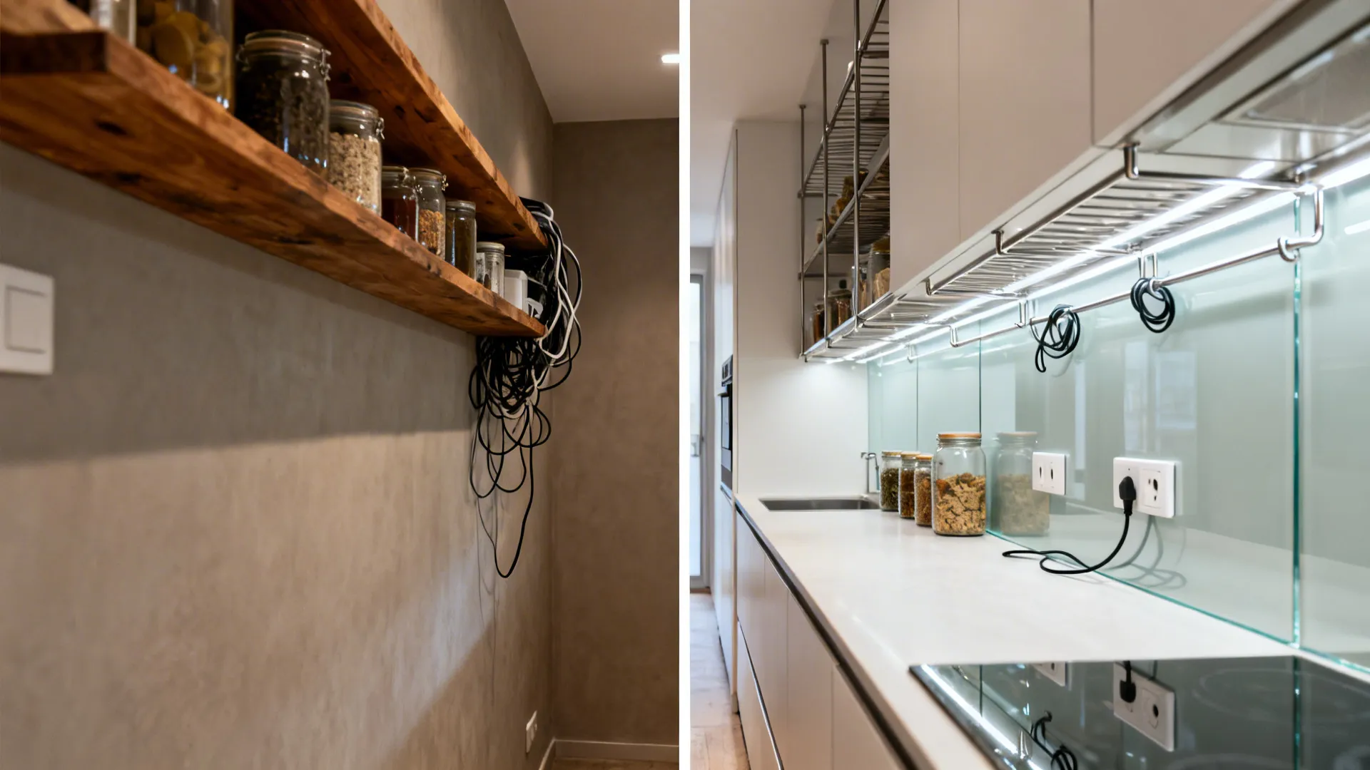 Glass Backsplash + Reflective Lines for Depth