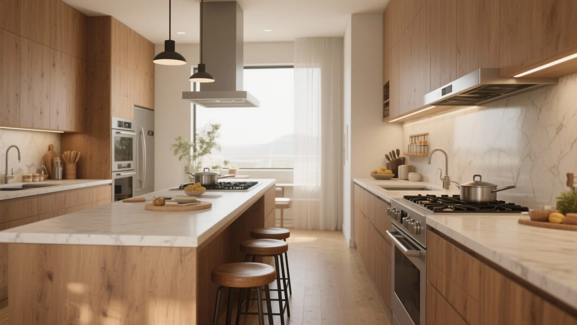 1. Galley Kitchen with a Social Island