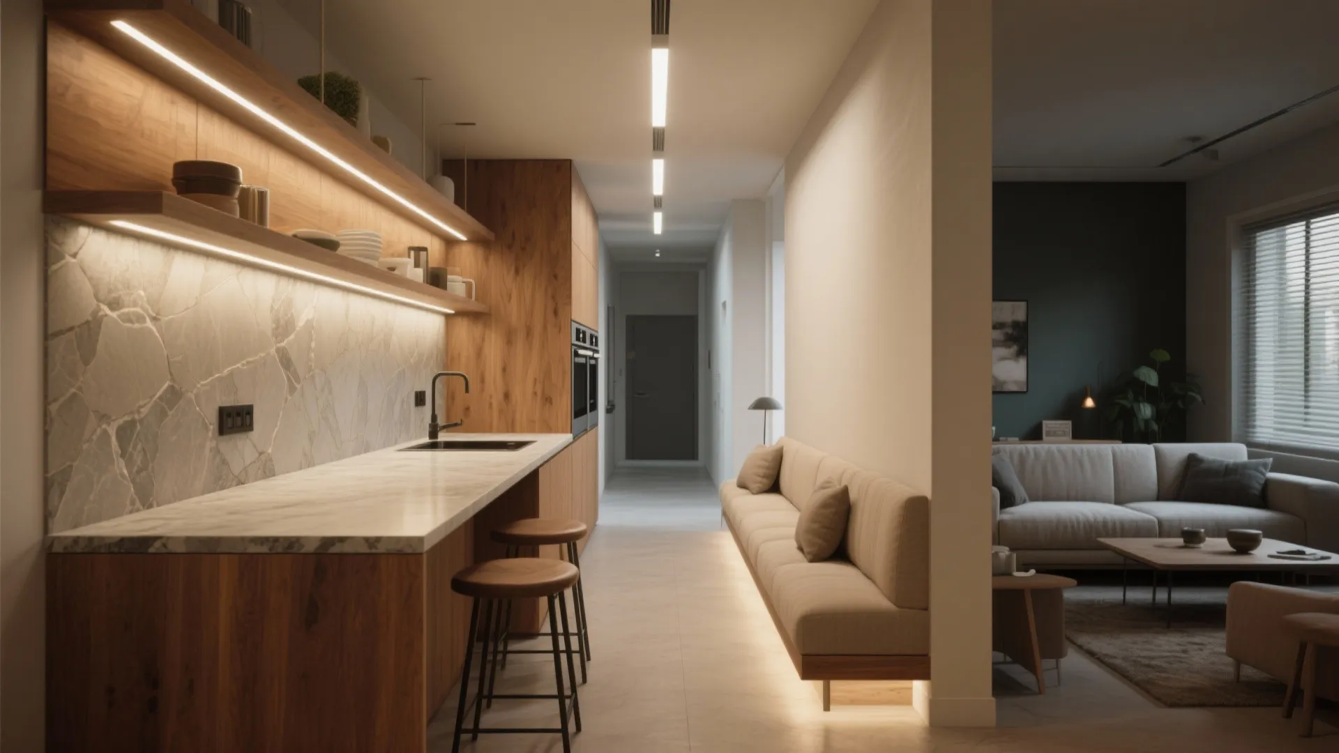 5. Galley kitchen with a dual-use island