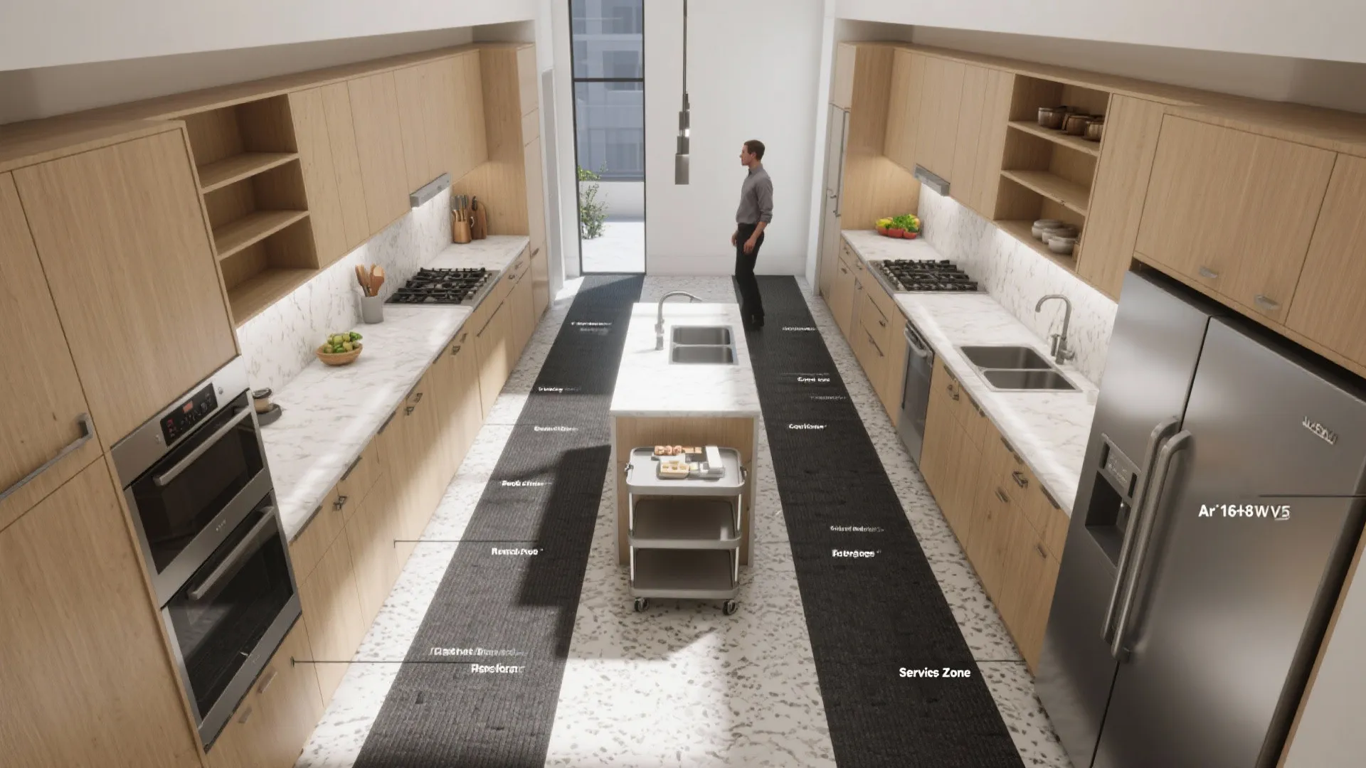 3. Galley kitchen rethought as workstation clusters