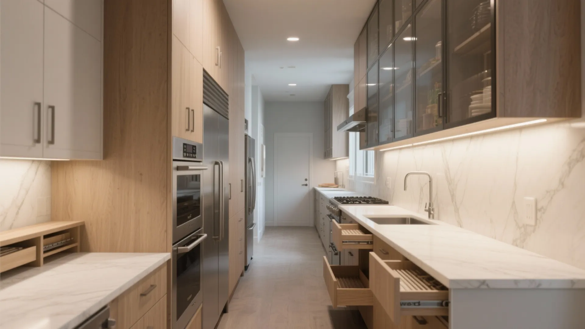 2. Galley Kitchen (6–12 ft length, 3–5 ft aisle / 1.8–3.7 m)