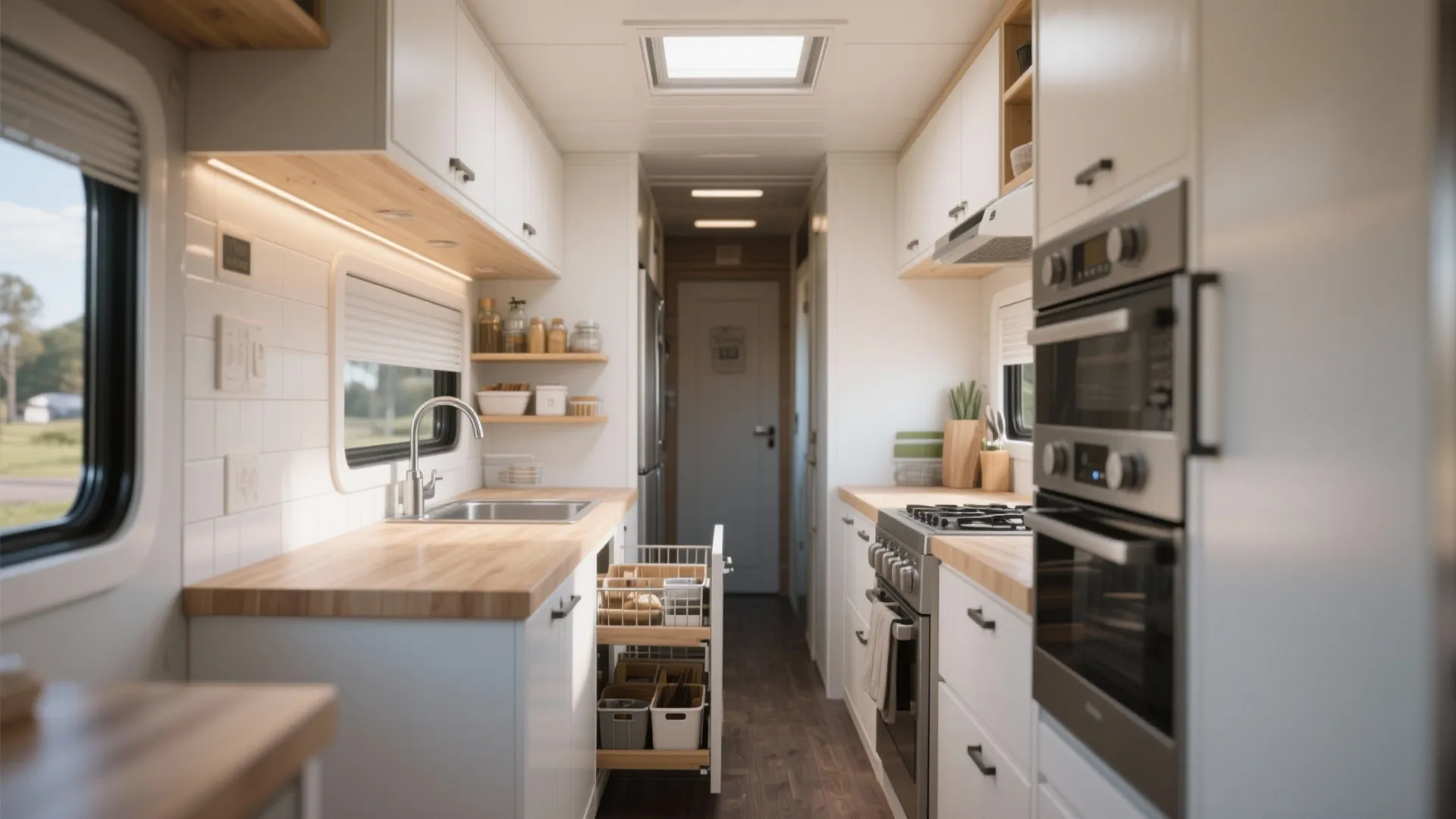 3. Galley kitchen optimized for multitasking