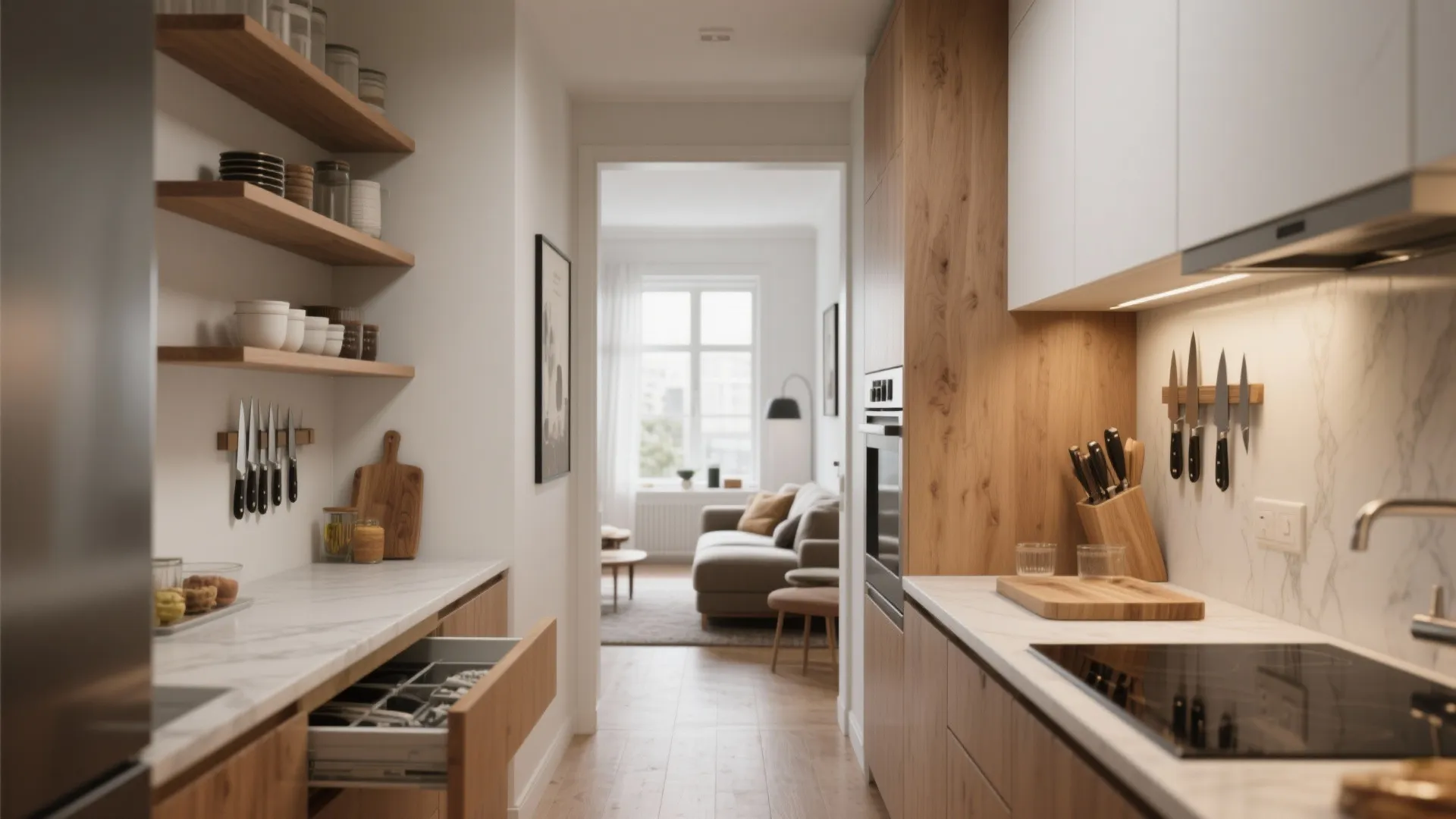 1. Open Living + Galley Kitchen for Maximum Flow