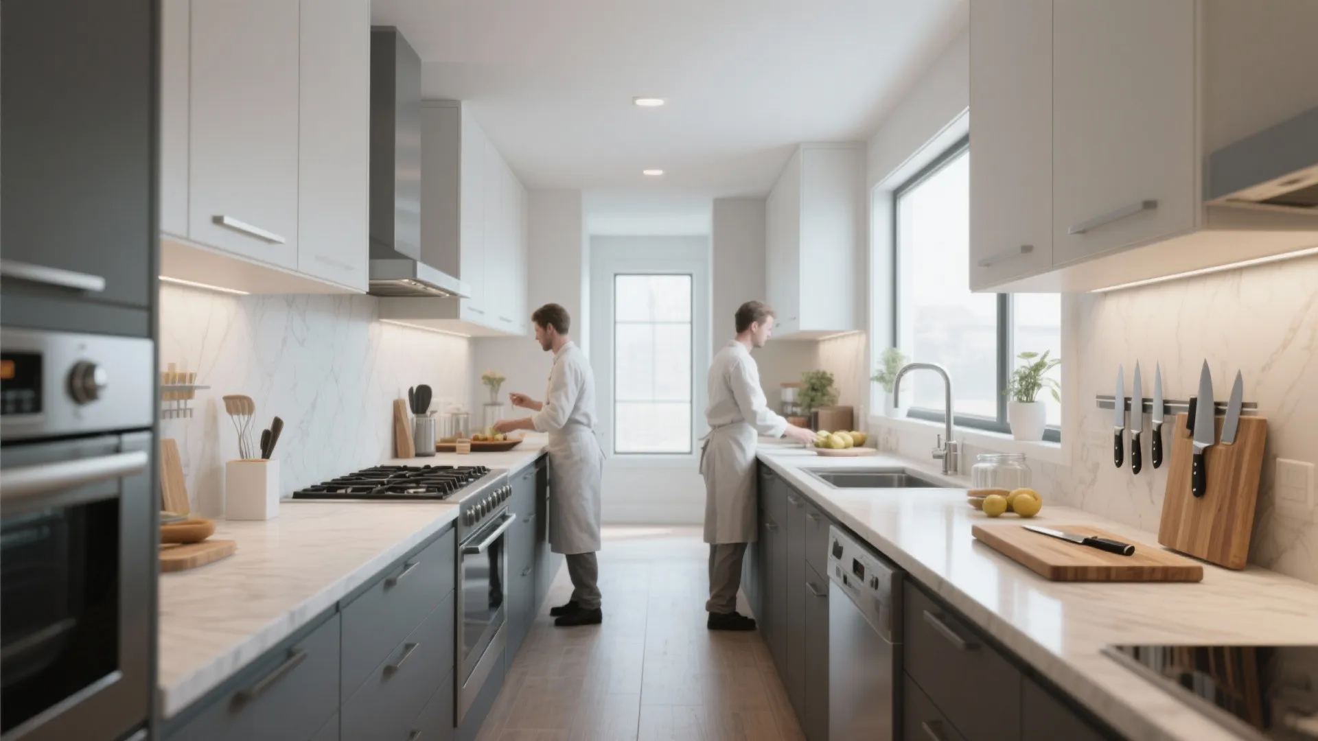 3. Galley Kitchen Optimized for Two Cooks