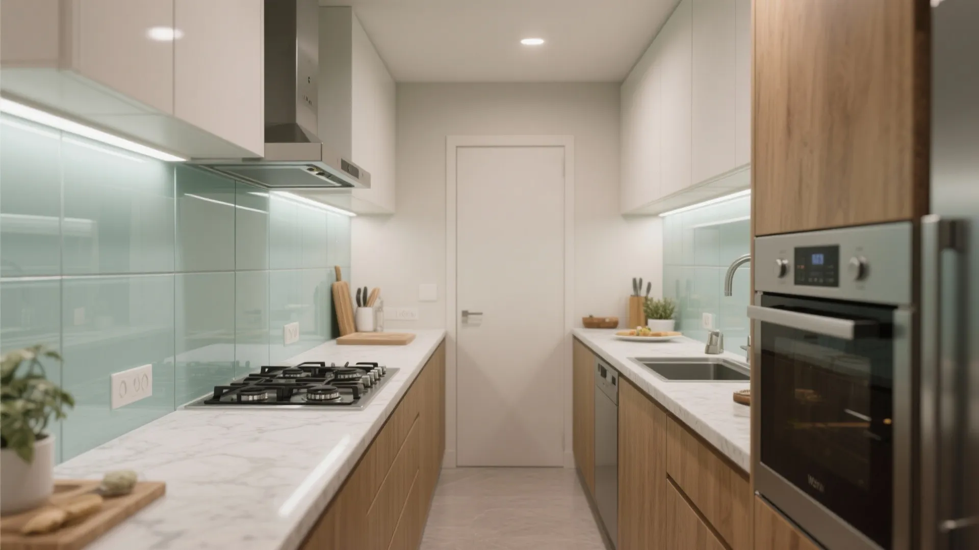 Galley kitchen upgrade with light and airflow