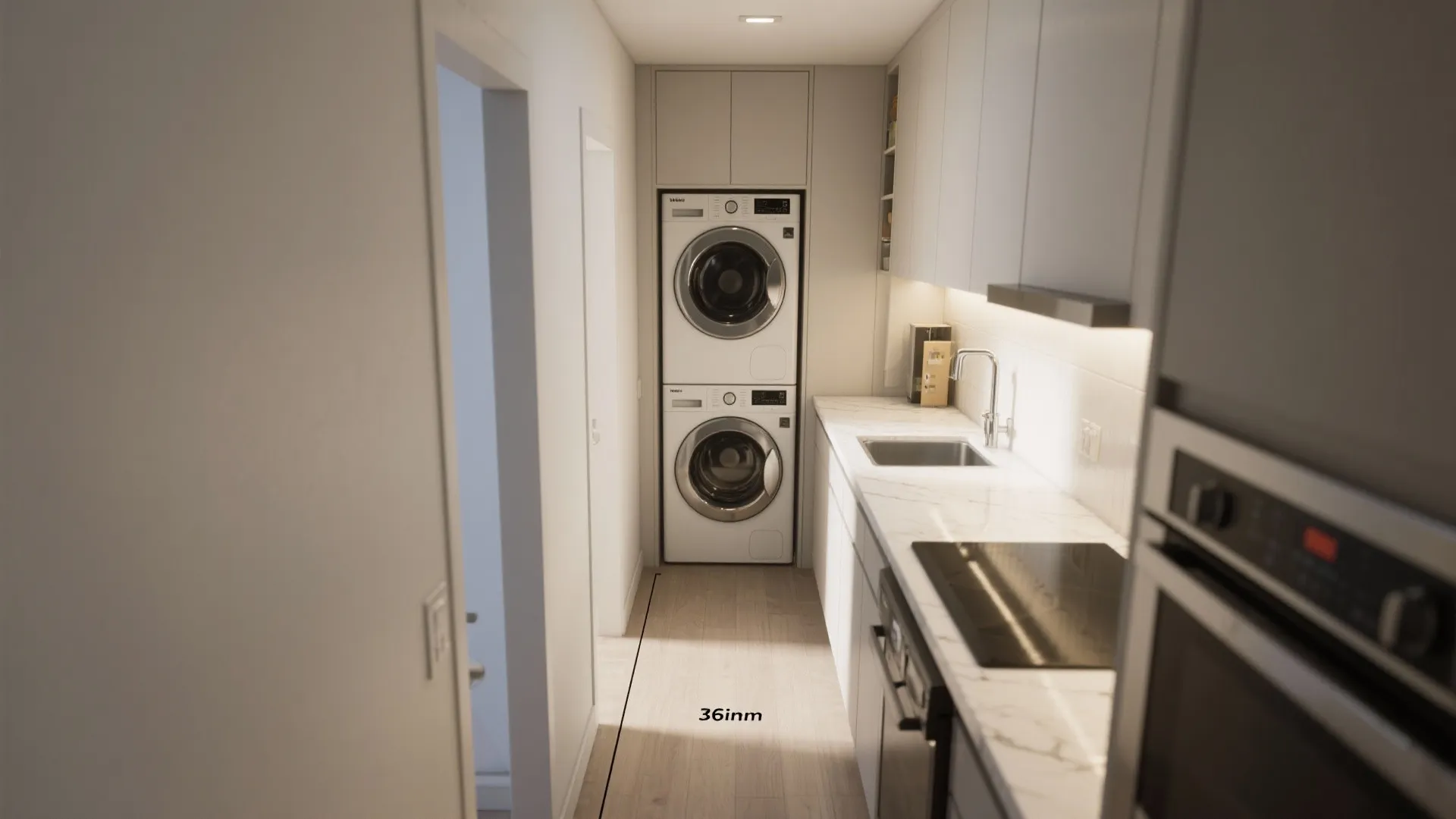 3. Gallery kitchen and slim utility wall