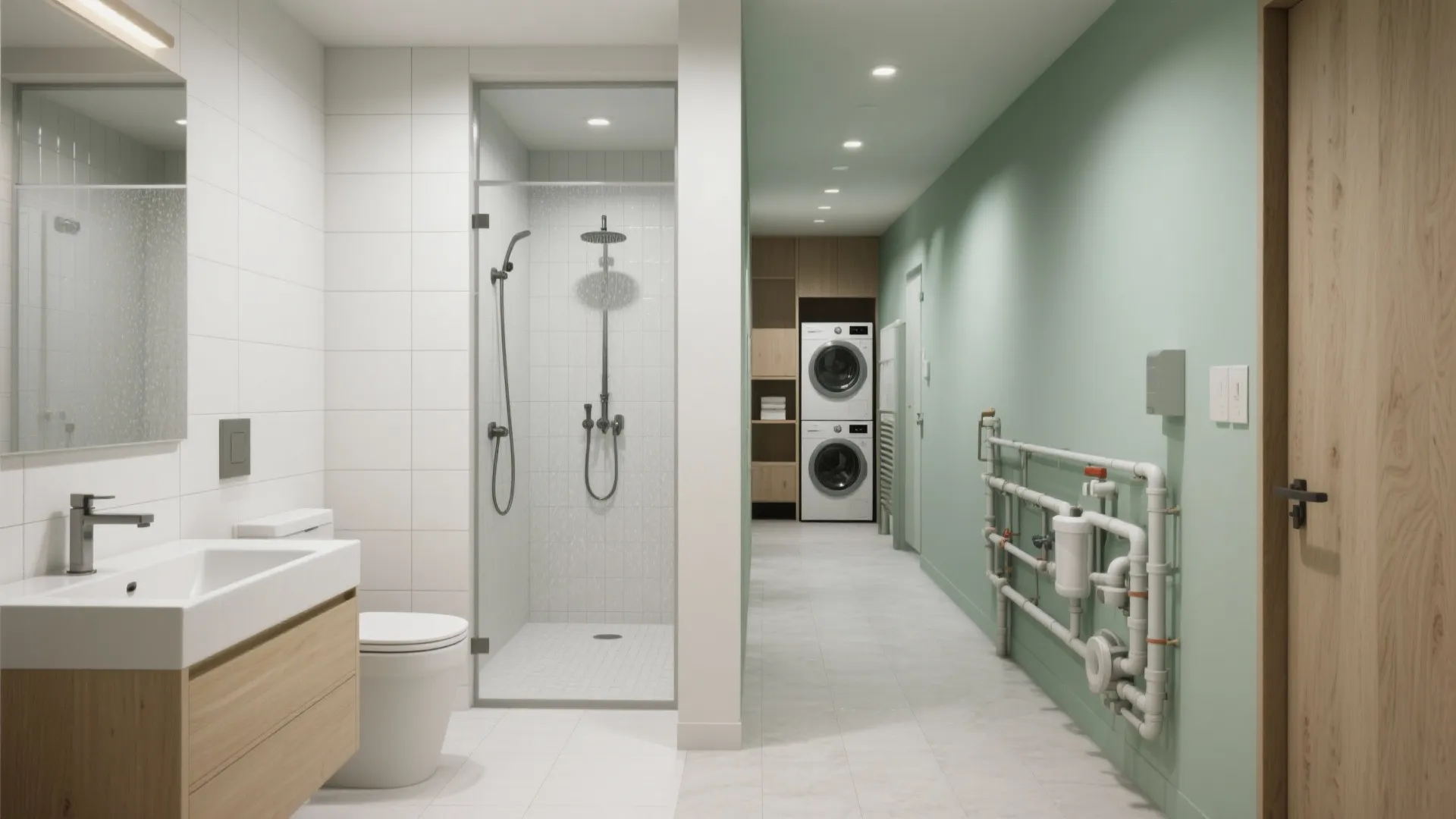 1. Galley layout with split wet and dry zones