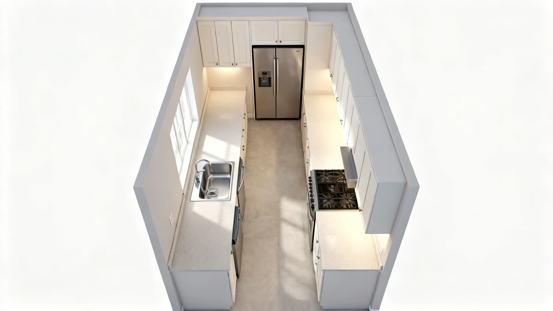 3) Galley layout: optimize the work triangle and aisle