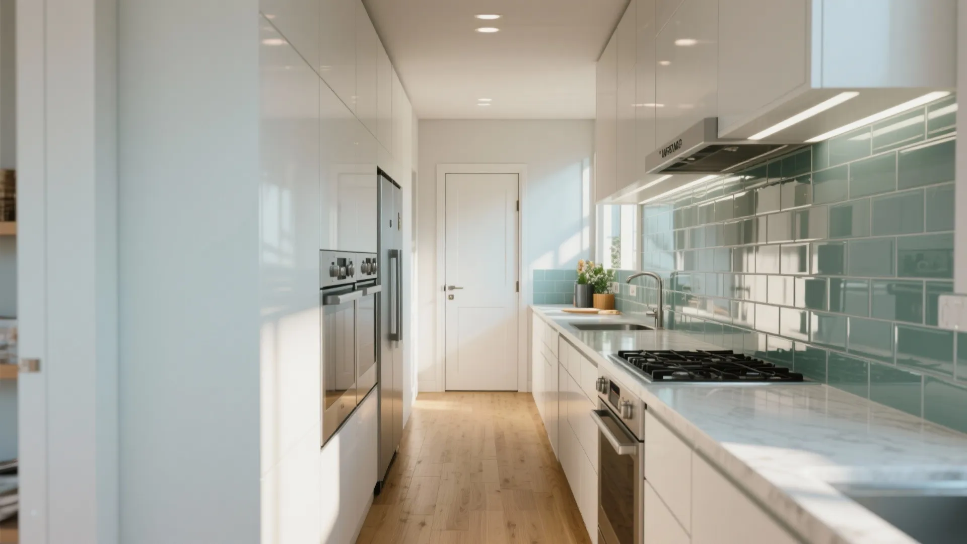 2. Galley layout with mirrored surfaces