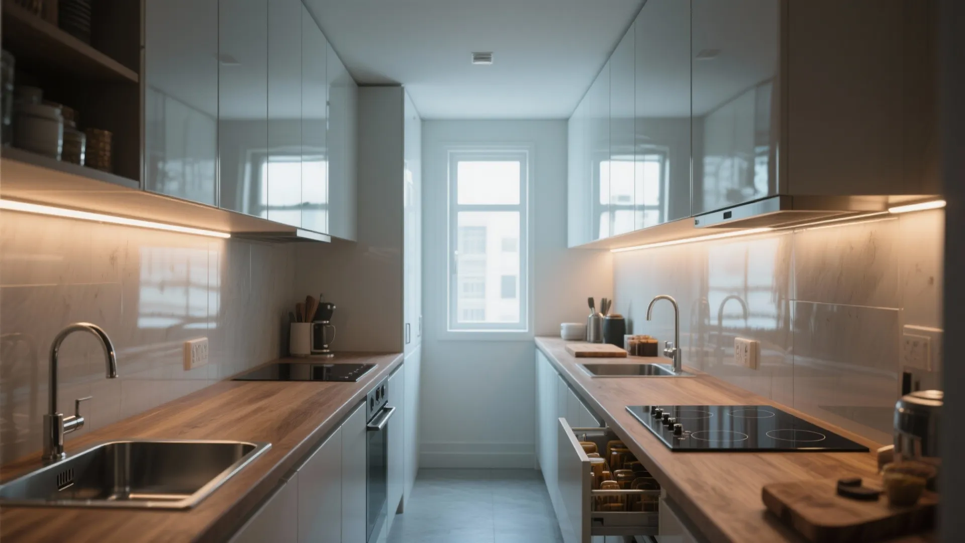 1. Galley with mirrored storage