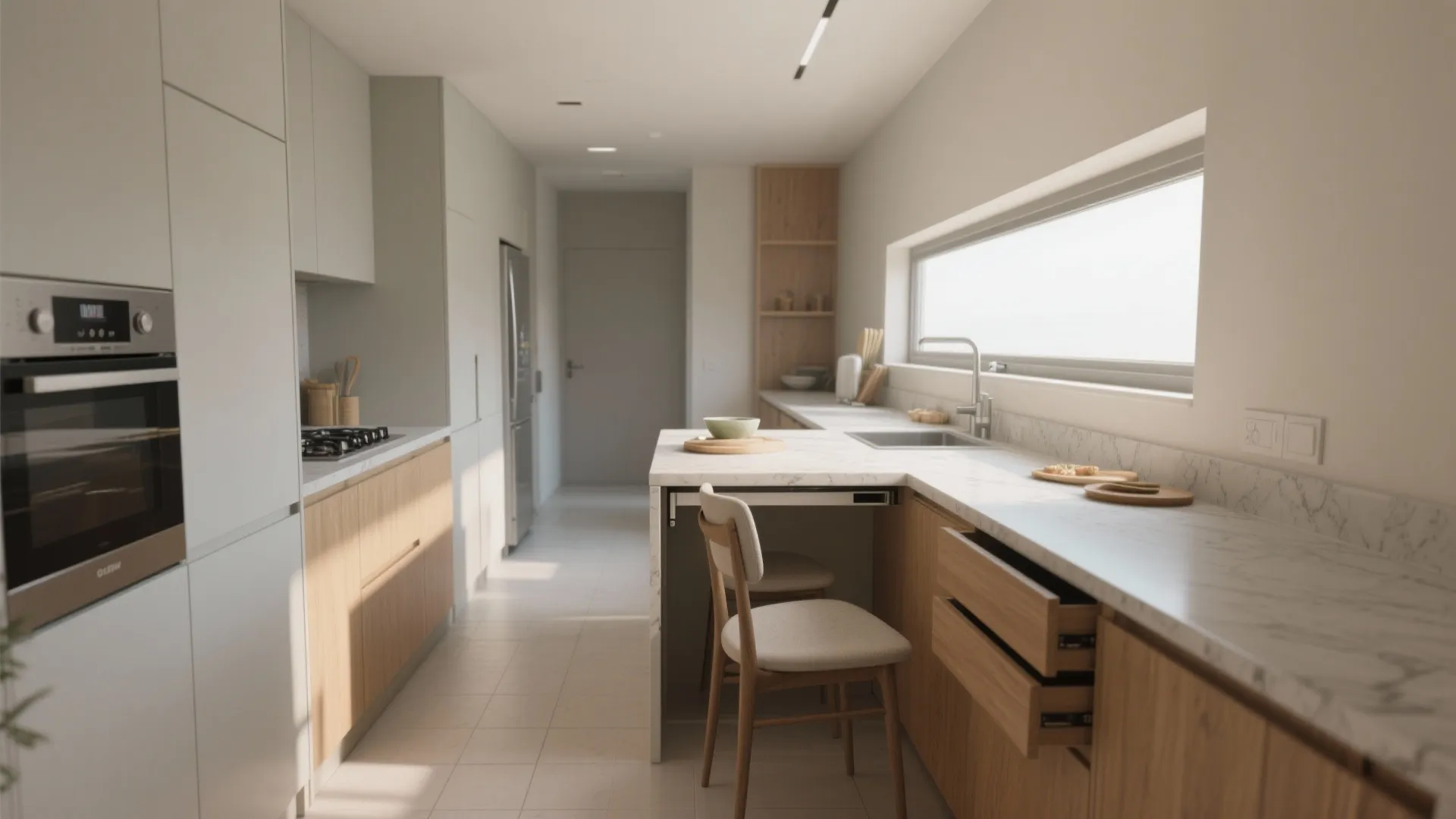 1. Galley with a Narrow Island — double down on prep space