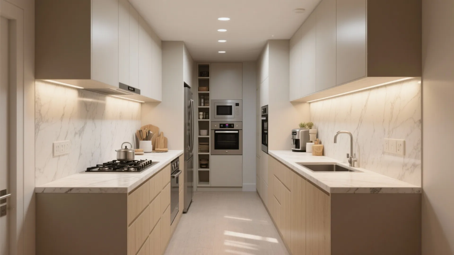 3. Galley-style Opposing Workstations