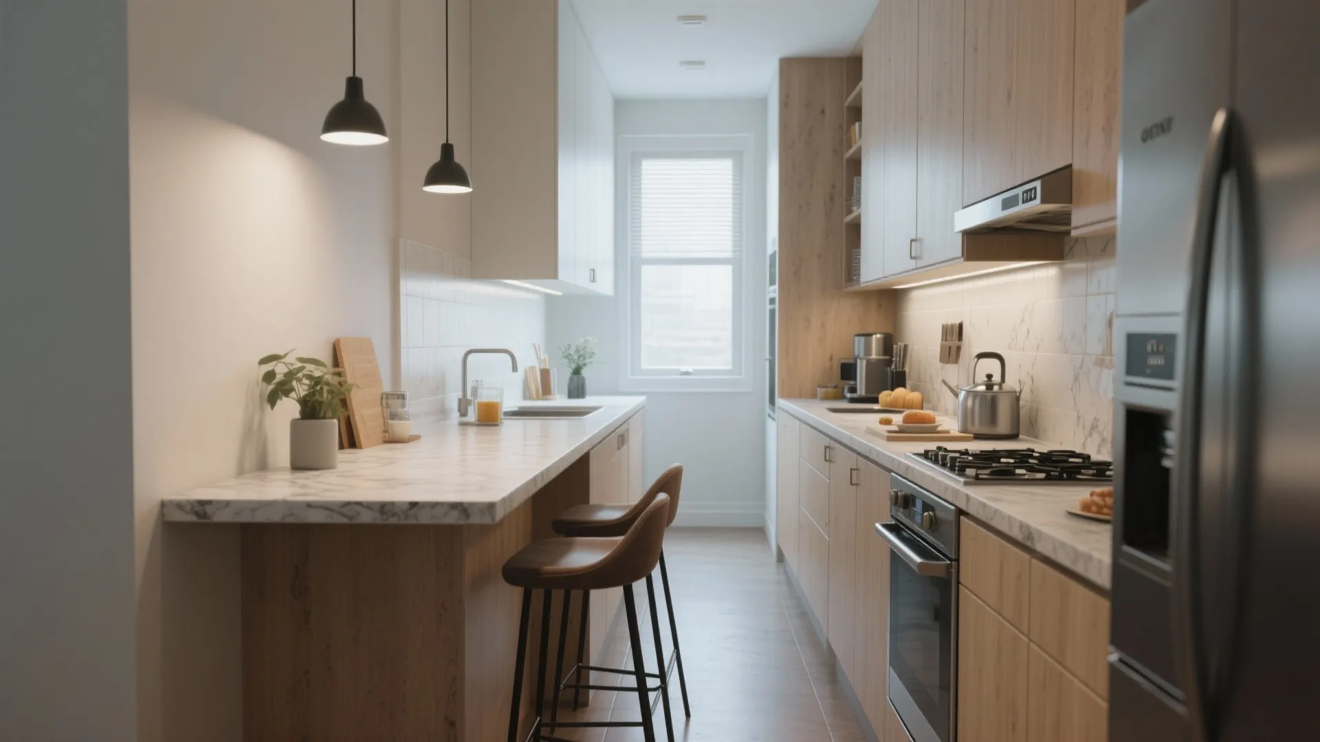 4. Kitchen Efficiency: Galley with a Peninsula for Extra Prep