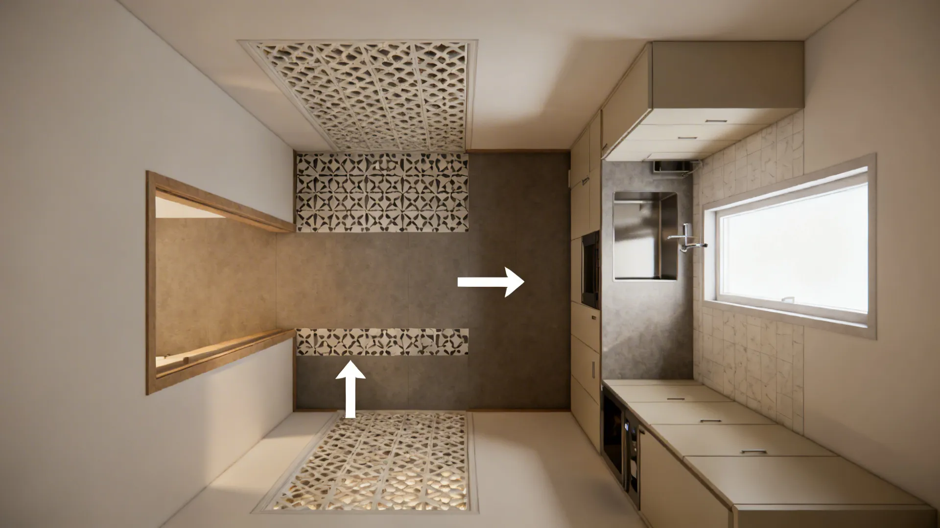 Jaali-inspired geometric tiles for ventilation zones