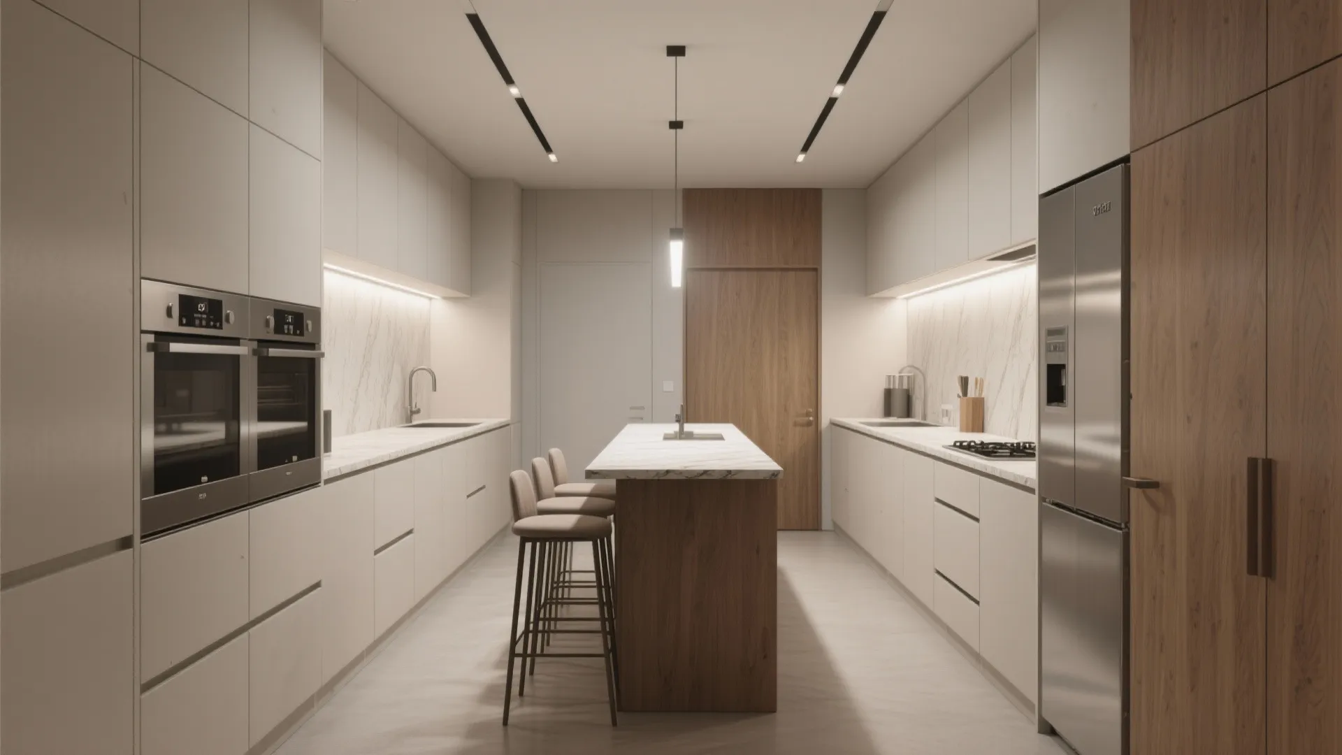 2. Parallel galley with a slim island