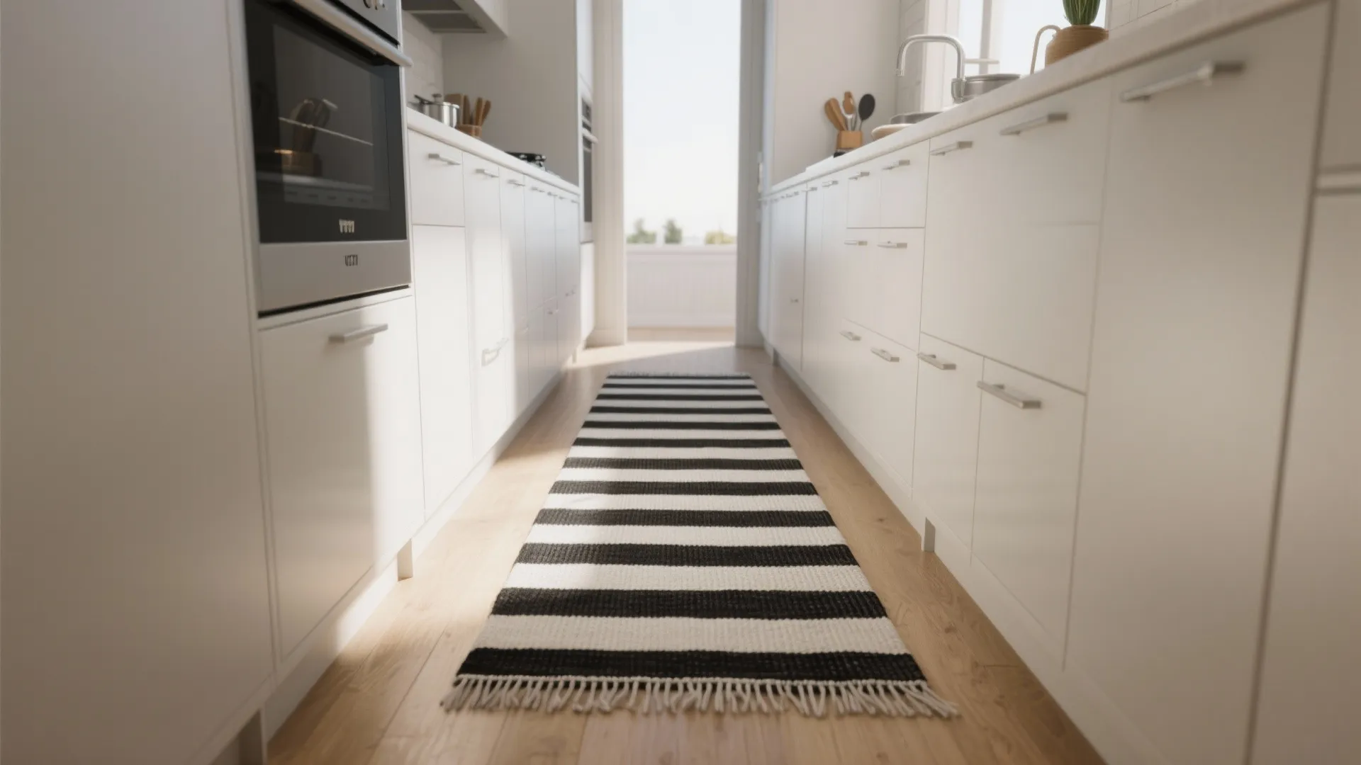 2. Run a striped runner down a narrow galley