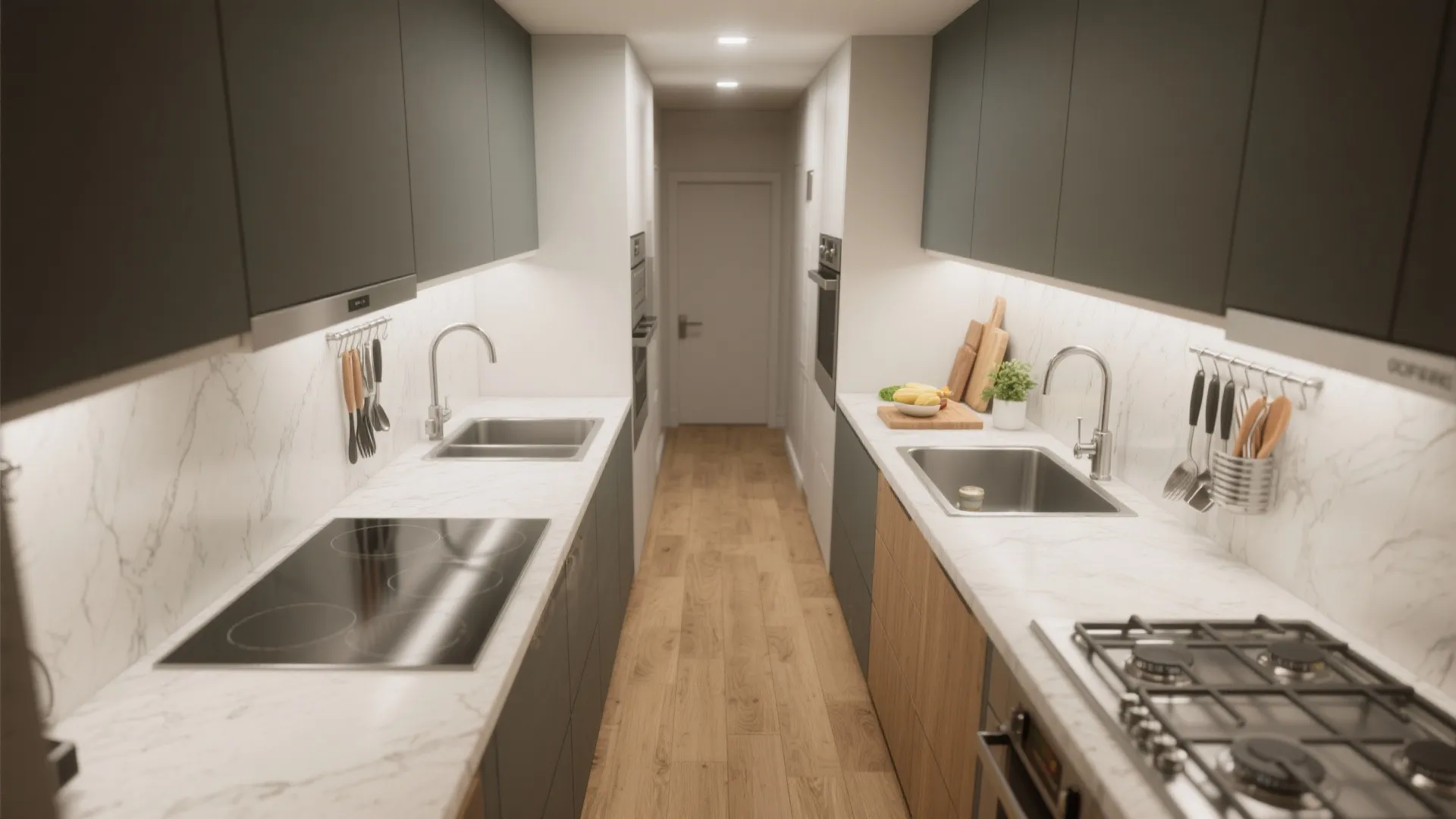 2. A narrow galley upgraded with smart zones