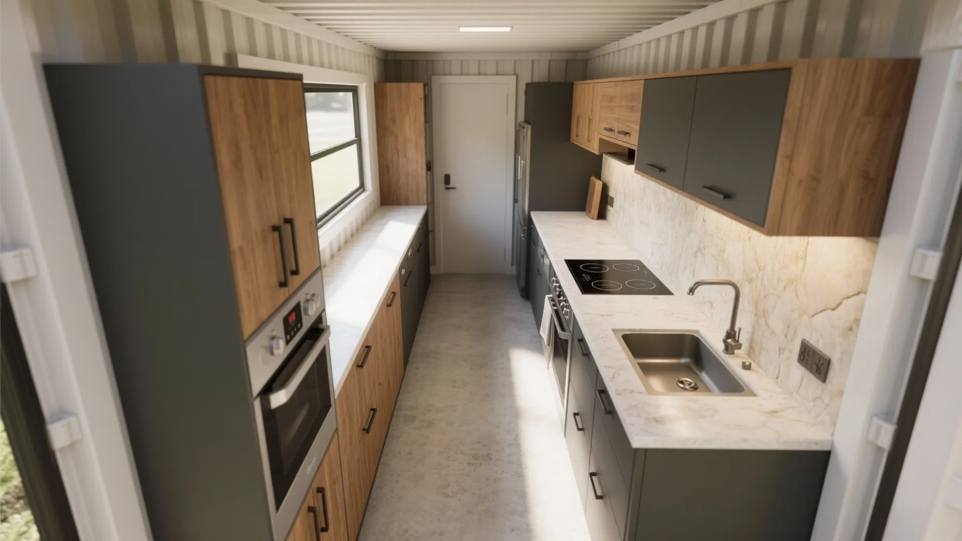 Chef-worthy galley or L-shaped kitchen in an 8-foot width