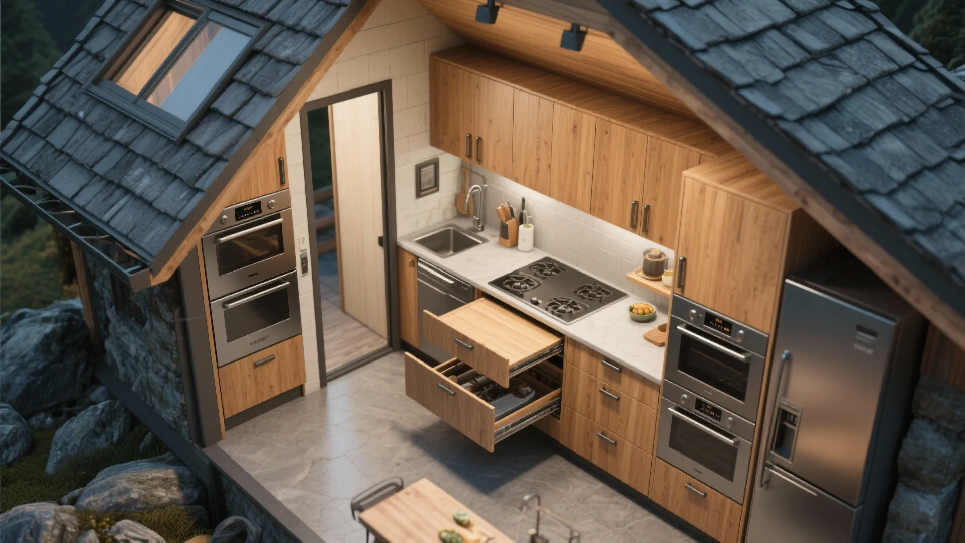 3. Galley kitchen that unfolds