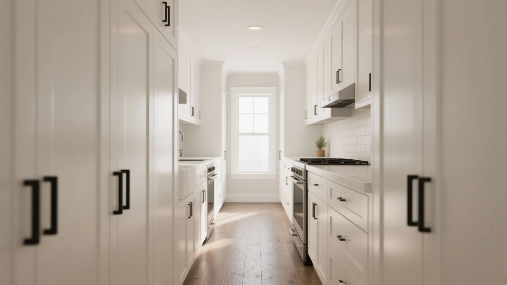 1. Full White Refresh for Tiny Galley Kitchens