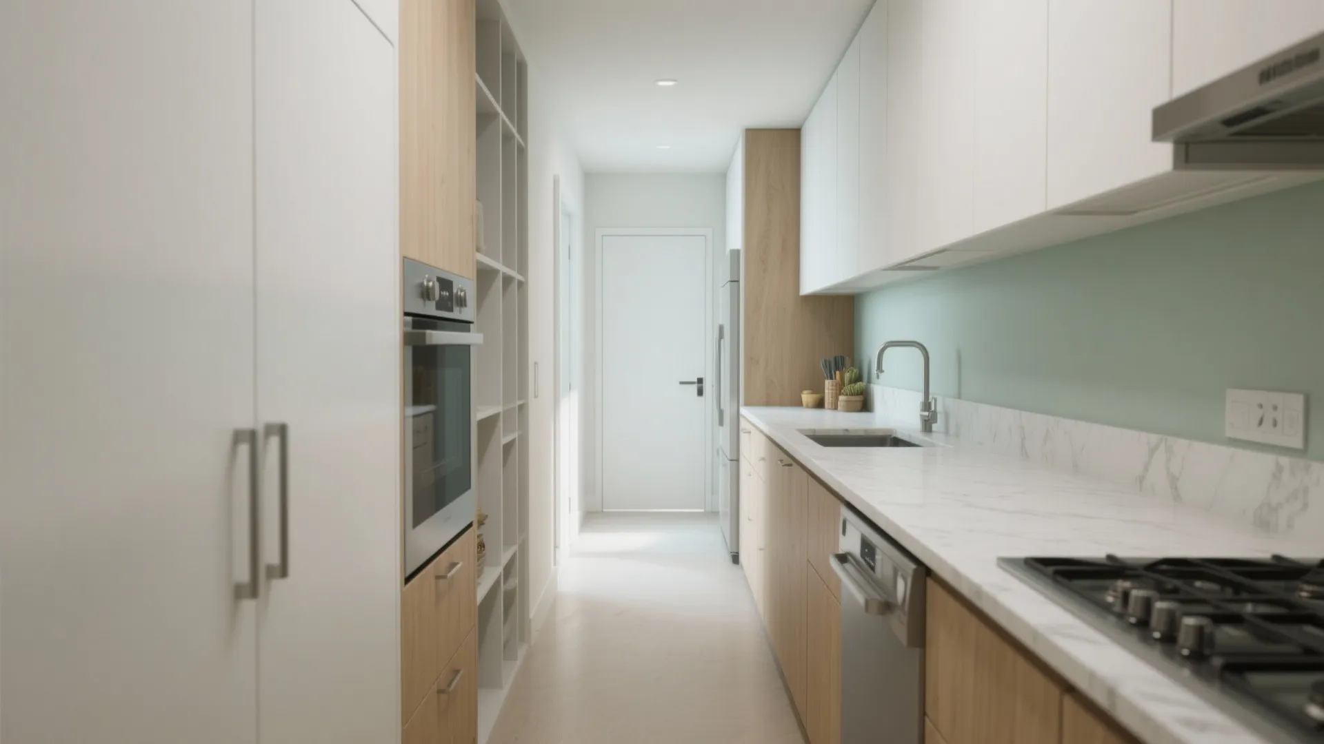 Idea 1: Tweak the classic galley—one “work” side, one “storage” side