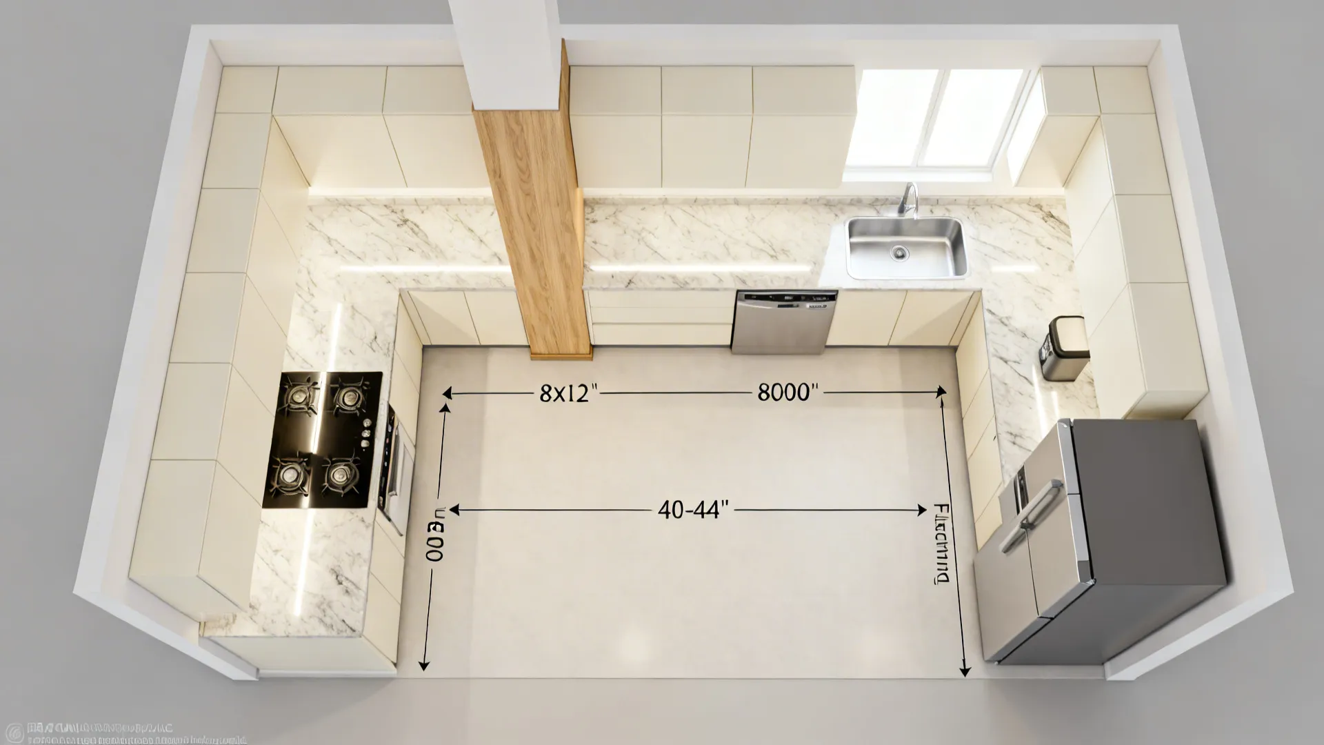 Galley workflow with pillar as a zoning edge