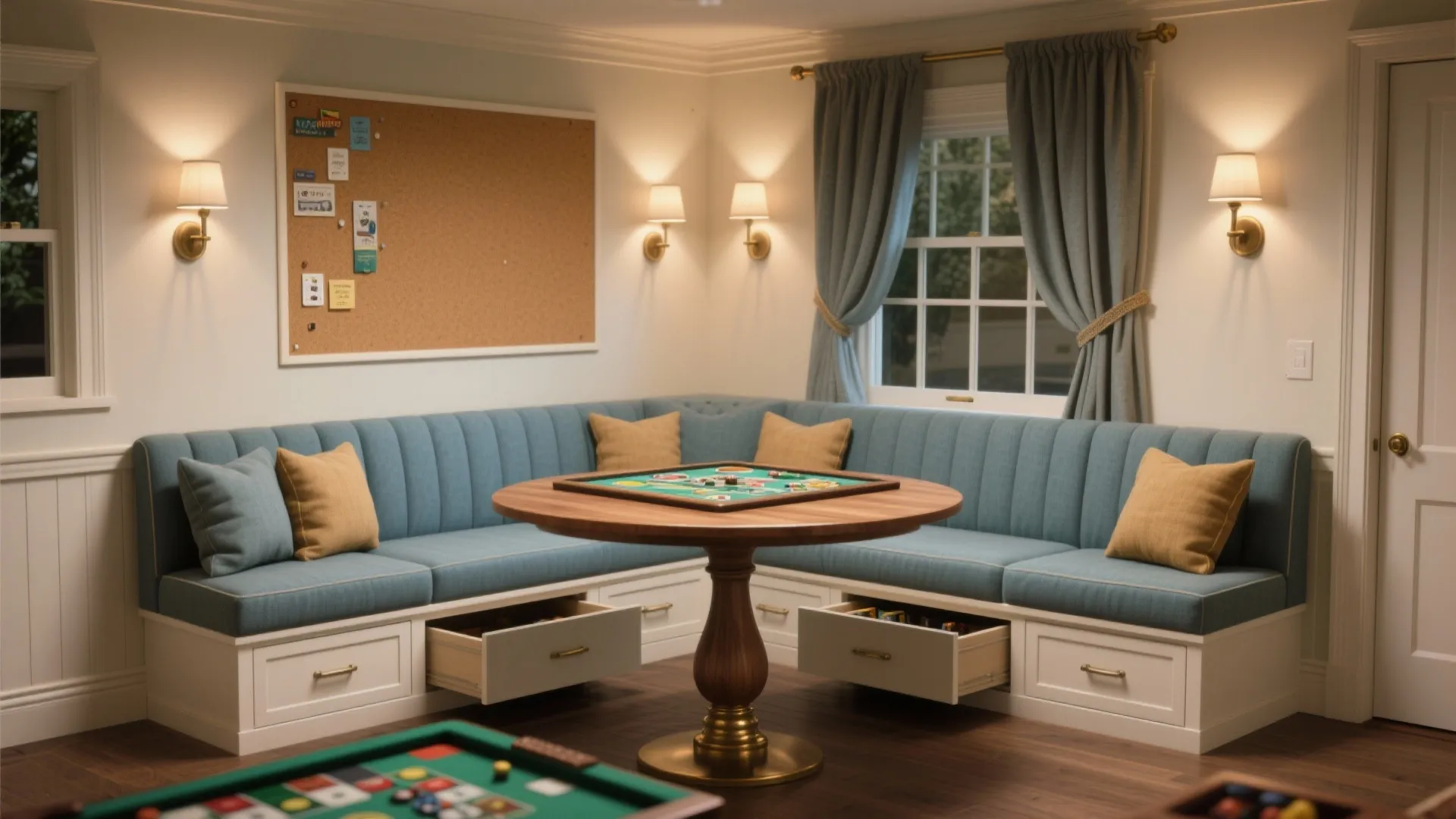 4) Family Game Room with Built-In Banquette