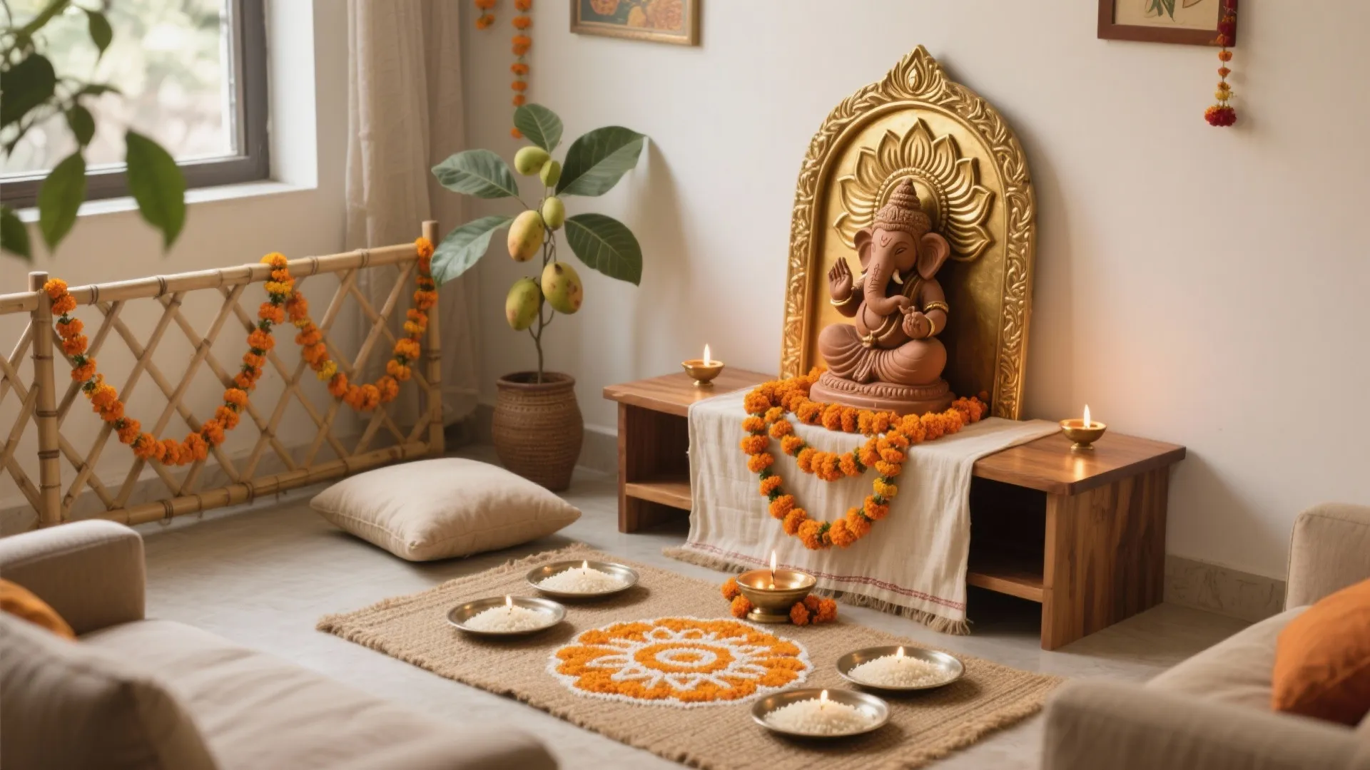 Ganesh Pooja Decoration: 5 Small-Space Ideas: How I style compact home mandirs with eco-friendly materials, layered florals, safe lighting, and smart storage—plus pros, cons, costs, and designer-backed tips.