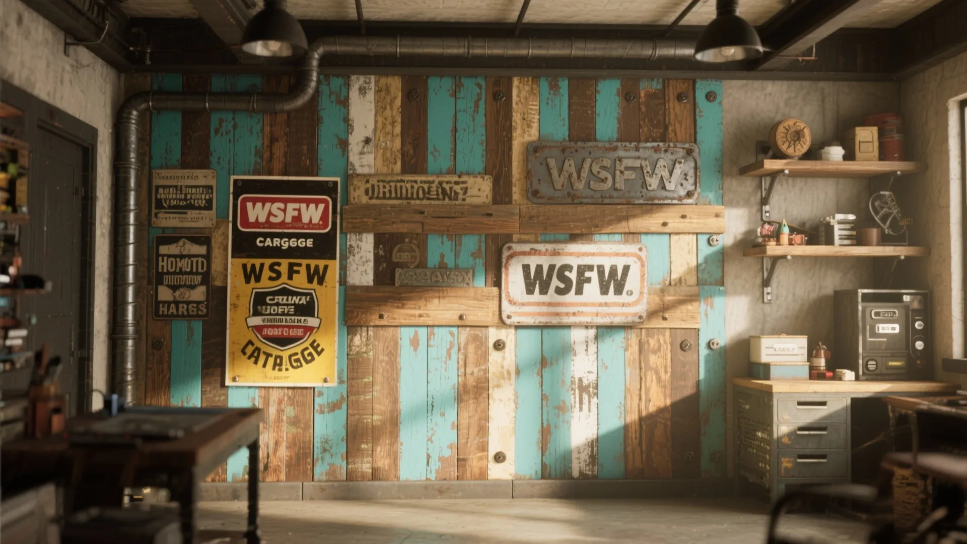 2. Garage-Poster Collage: Mixed Media Wall