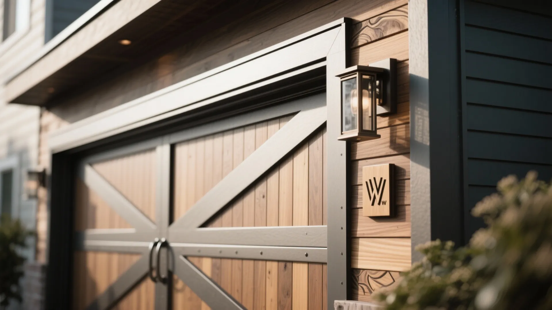 Close-up of custom garage handles and trim details