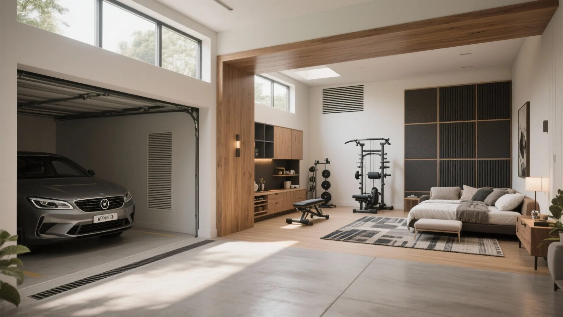 1. Garage-as-flex-room with compact bedroom stack