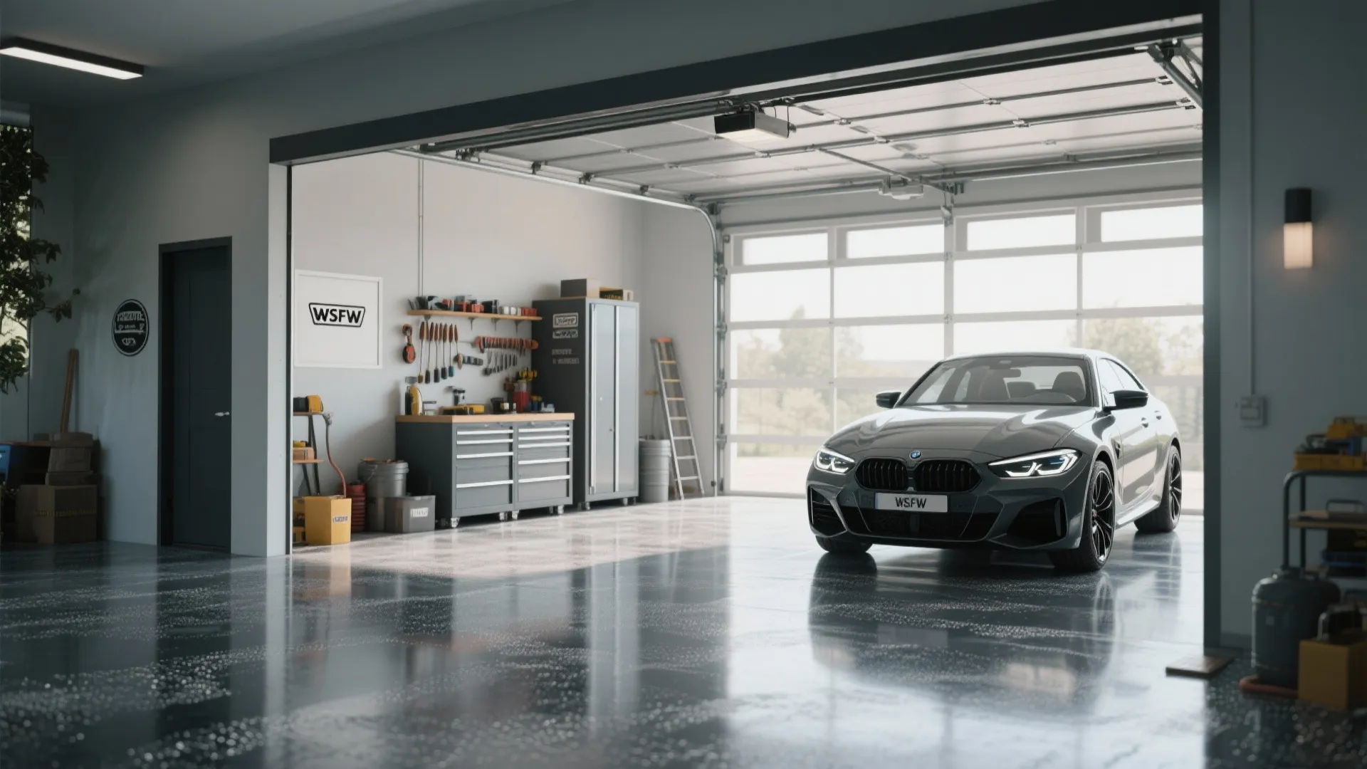 Garage with durable epoxy textured flooring