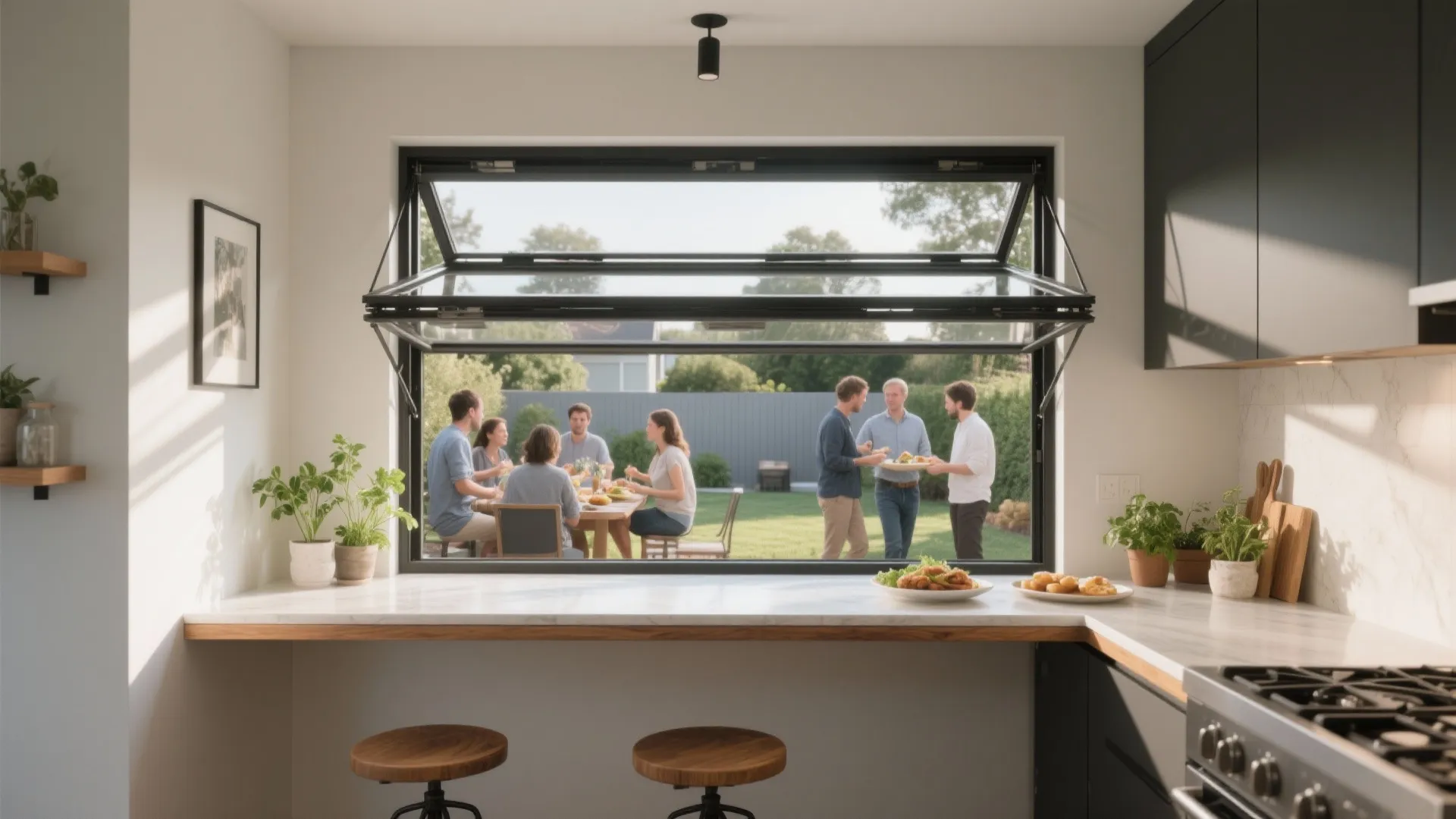 5 Small-Space Ideas: Garage Door Kitchen Window: Creative ways to use a garage-style window in a kitchen to expand light, airflow, and entertaining options