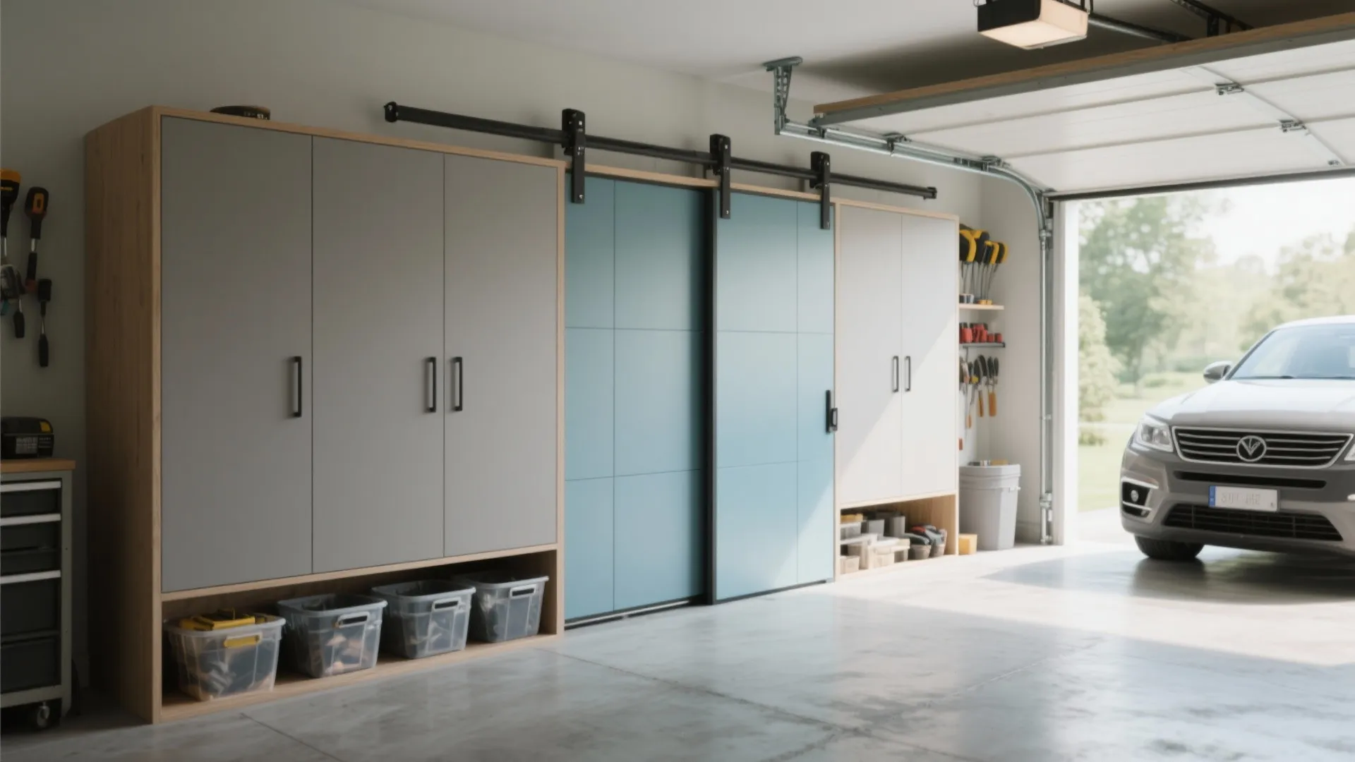 DIY Garage Cabinets with Sliding Doors: Space-Saving Made Easy: 1 Minute to a Clutter-Free Garage with Sleek Sliding Cabinets